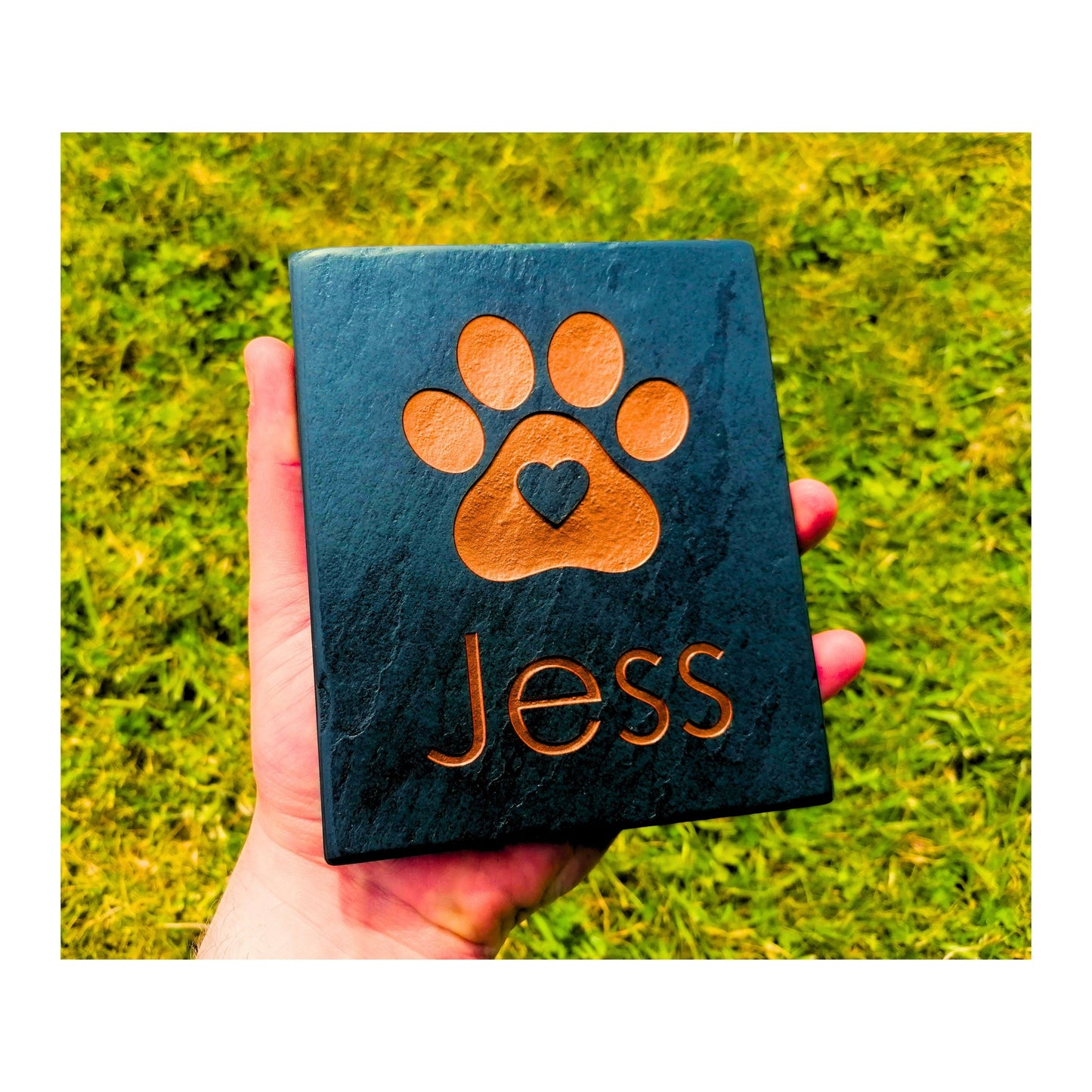 Personalised Custom Pet Paw Print | Engraved Natural Slate Memorial Plaque | Gold Copper Silver | Memories Tributes Markers Stone Headstones