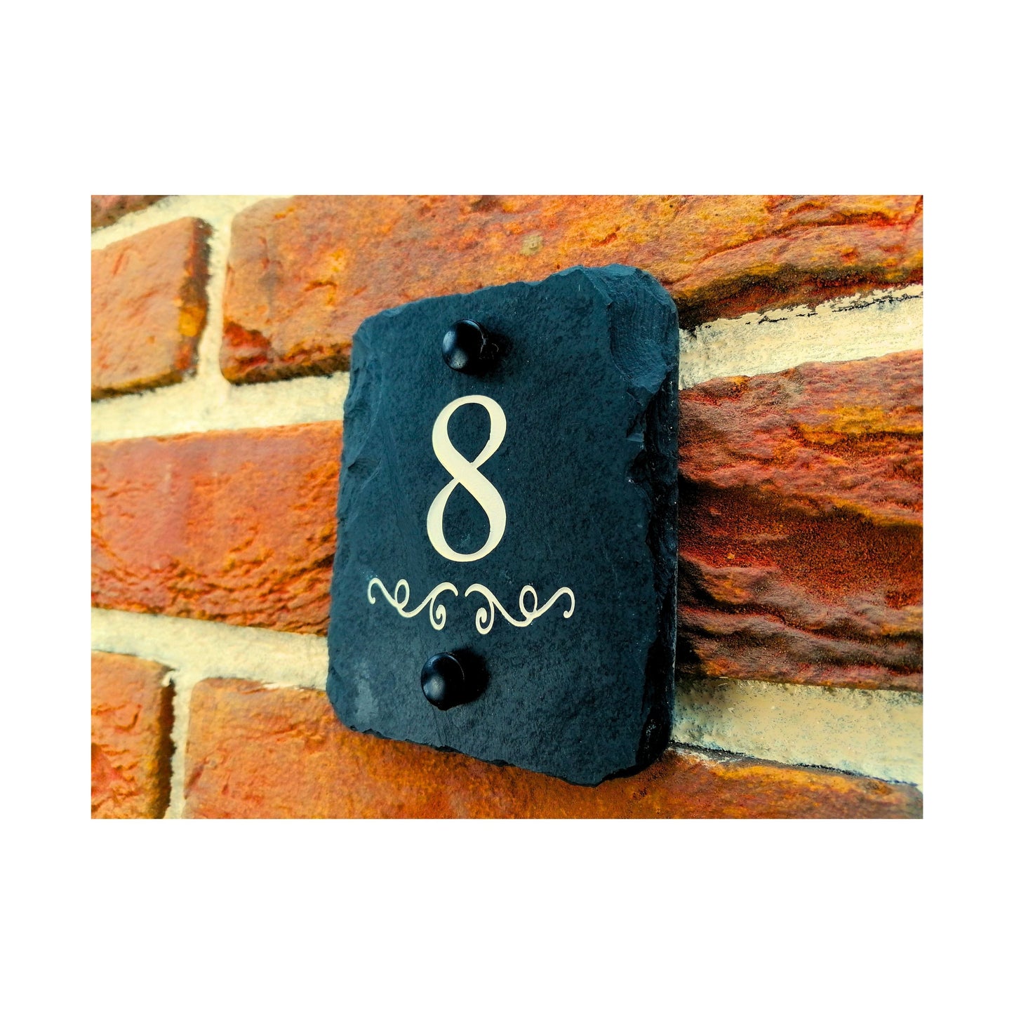Engraved Natural Slate House Address Sign - Rustic Farmhouse Style Door Number - Wedding, Housewarming, Anniversary Gift Idea