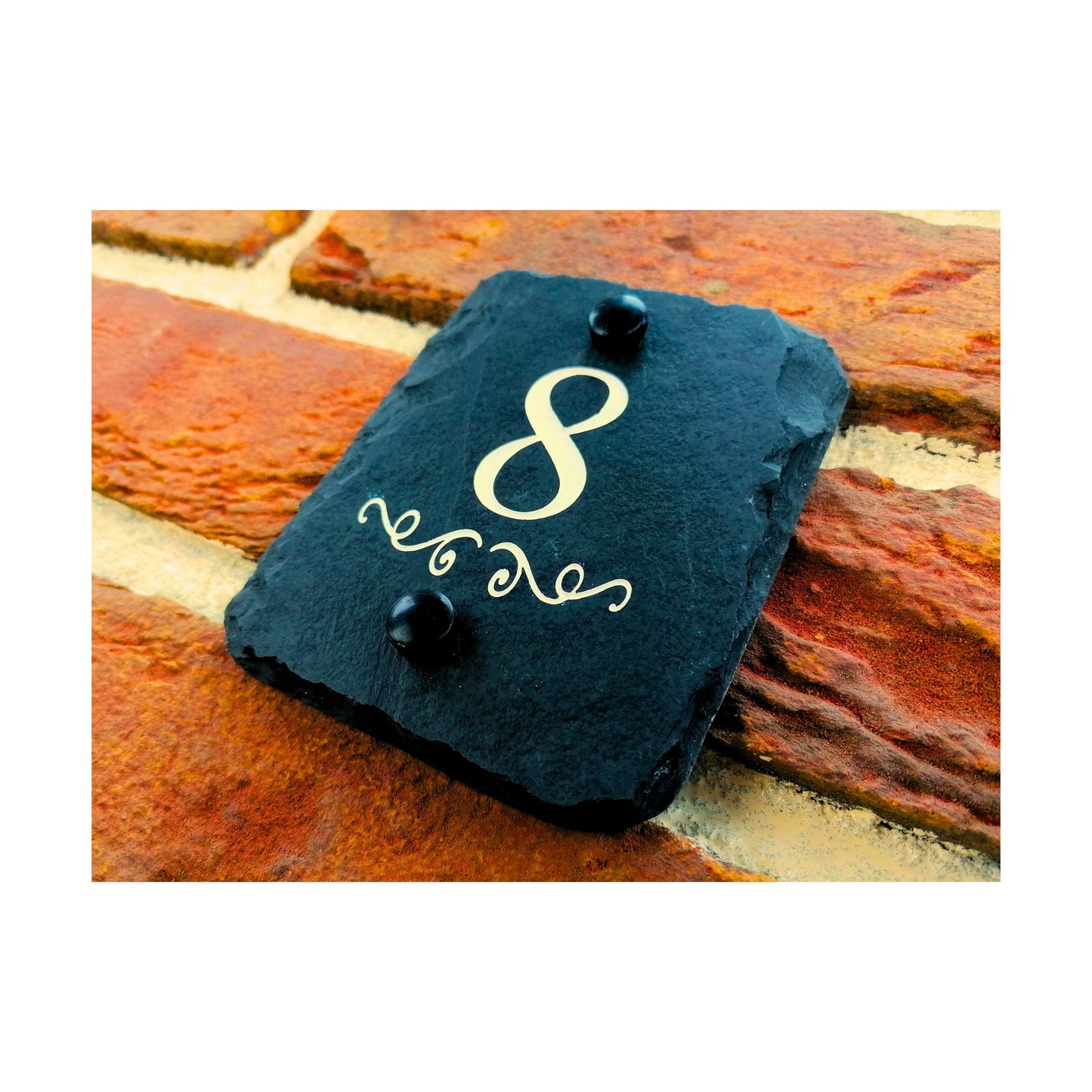 Engraved Natural Slate House Address Sign - Rustic Farmhouse Style Door Number - Wedding, Housewarming, Anniversary Gift Idea