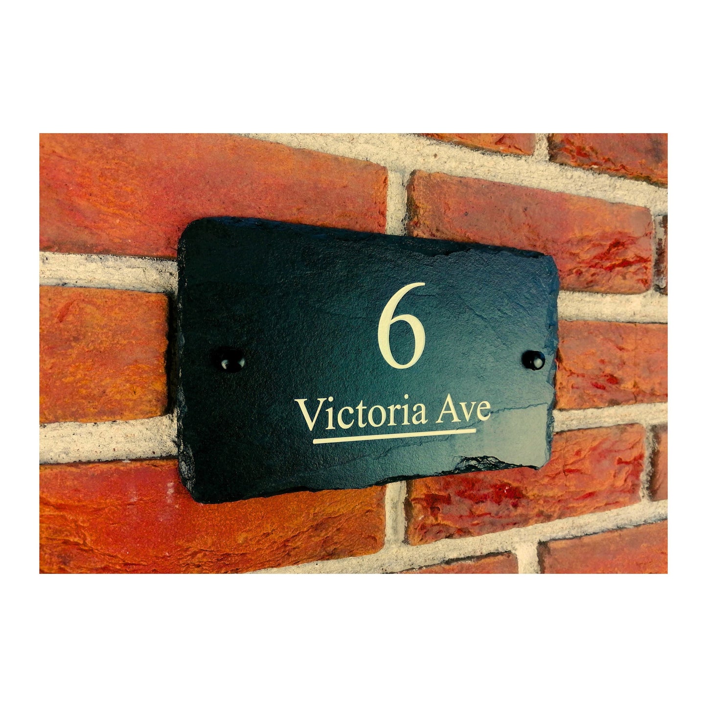Engraved Natural Slate House Address Sign - Rustic Farmhouse Style Door Number - Wedding, Housewarming, Anniversary Gift Idea
