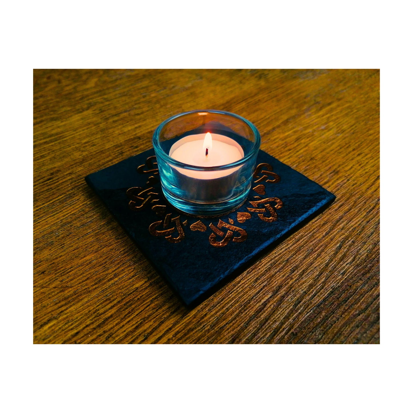 Handmade Tealight Candle Holder | Deep Engraved Natural Slate | Unique Gift Idea | Made In Ireland | Gold Copper Silver | Modern Home Decor