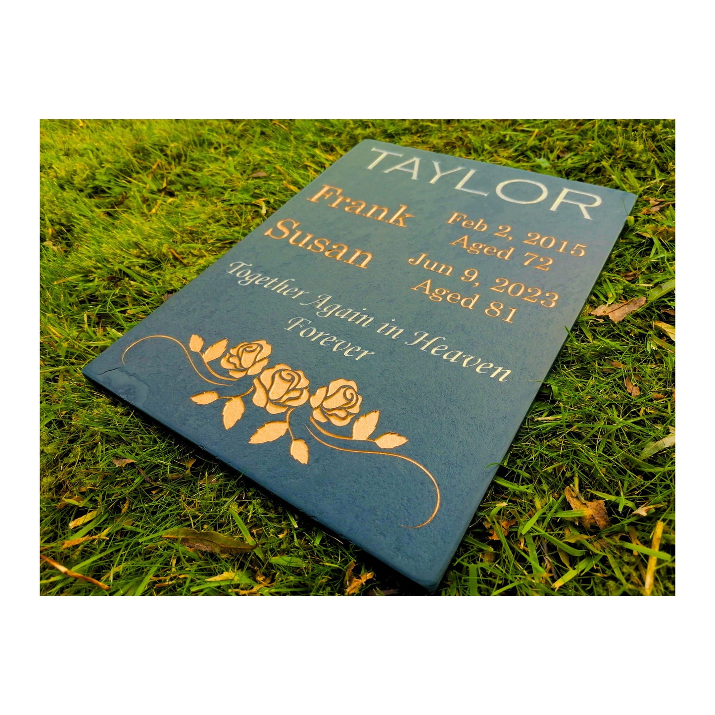 Grave Marker Memorial Plaque | Engraved Natural Slate | Custom Personalised | Gold Copper Silver | Memories Tributes Stone Headstones Bereavement