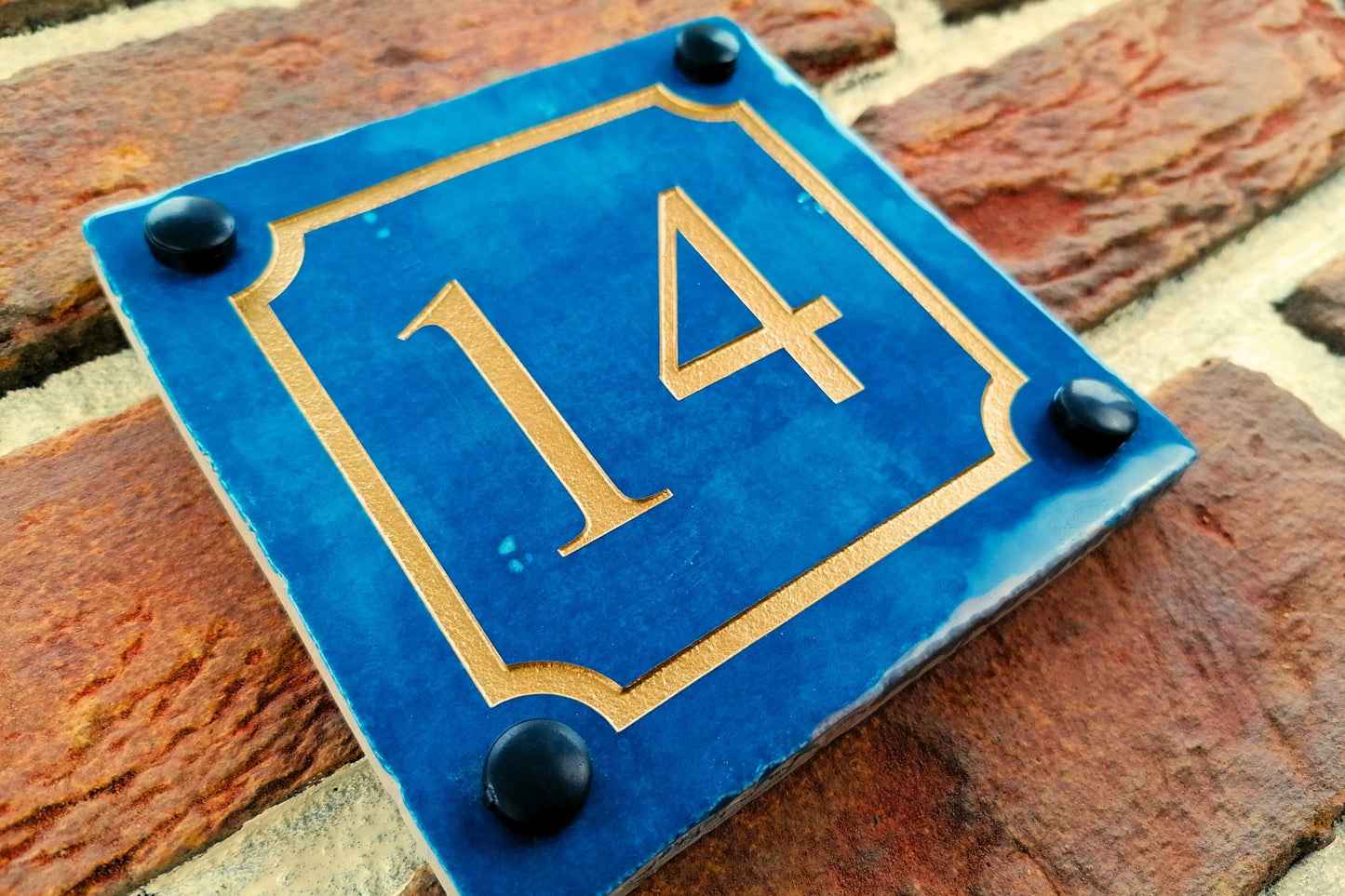 Engraved Ceramic Wall Tile Address Sign | Irish Handmade Square Door Number House Name | Rustic Custom Personalised Postcode Mailbox Irish