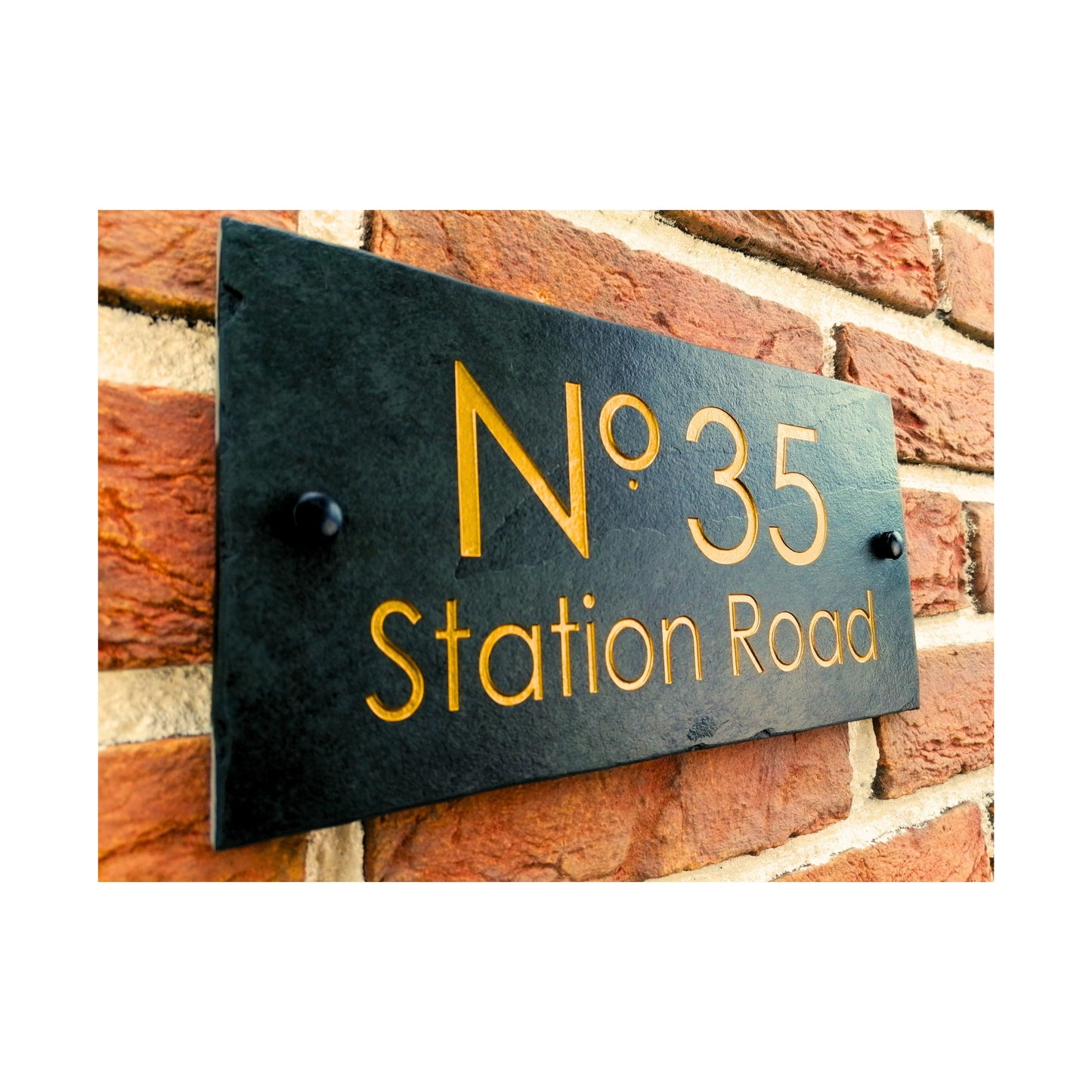 Engraved Natural Slate House Address Sign - Rustic Farmhouse Style Door Number - Wedding, Housewarming, Anniversary Gift Idea