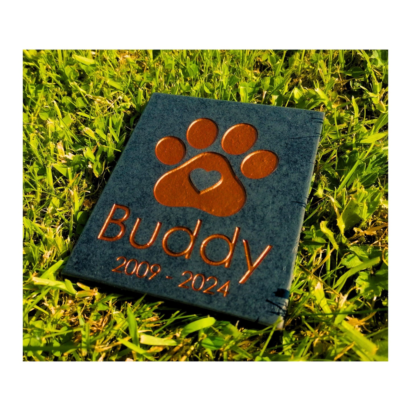 Personalised Custom Pet Paw Print | Engraved Natural Slate Memorial Plaque | Gold Copper Silver | Memories Tributes Markers Stone Headstones