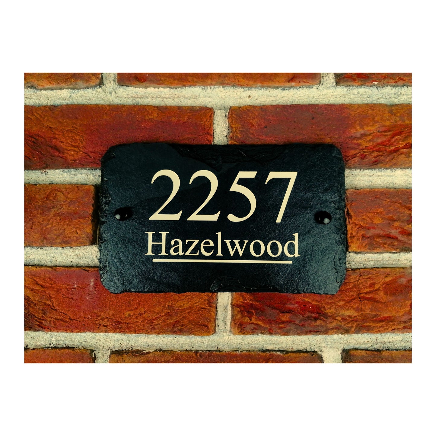 Engraved Natural Slate House Address Sign - Rustic Farmhouse Style Door Number - Wedding, Housewarming, Anniversary Gift Idea