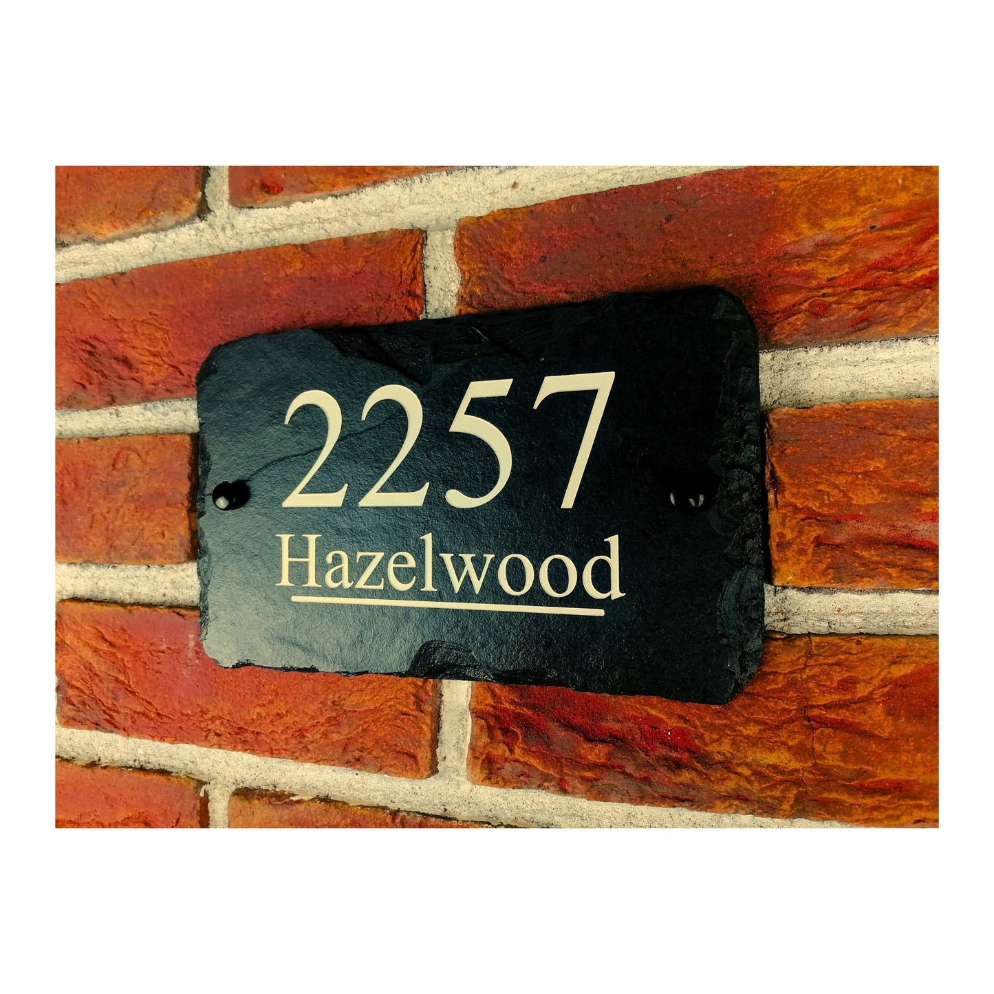 Engraved Natural Slate House Address Sign - Rustic Farmhouse Style Door Number - Wedding, Housewarming, Anniversary Gift Idea