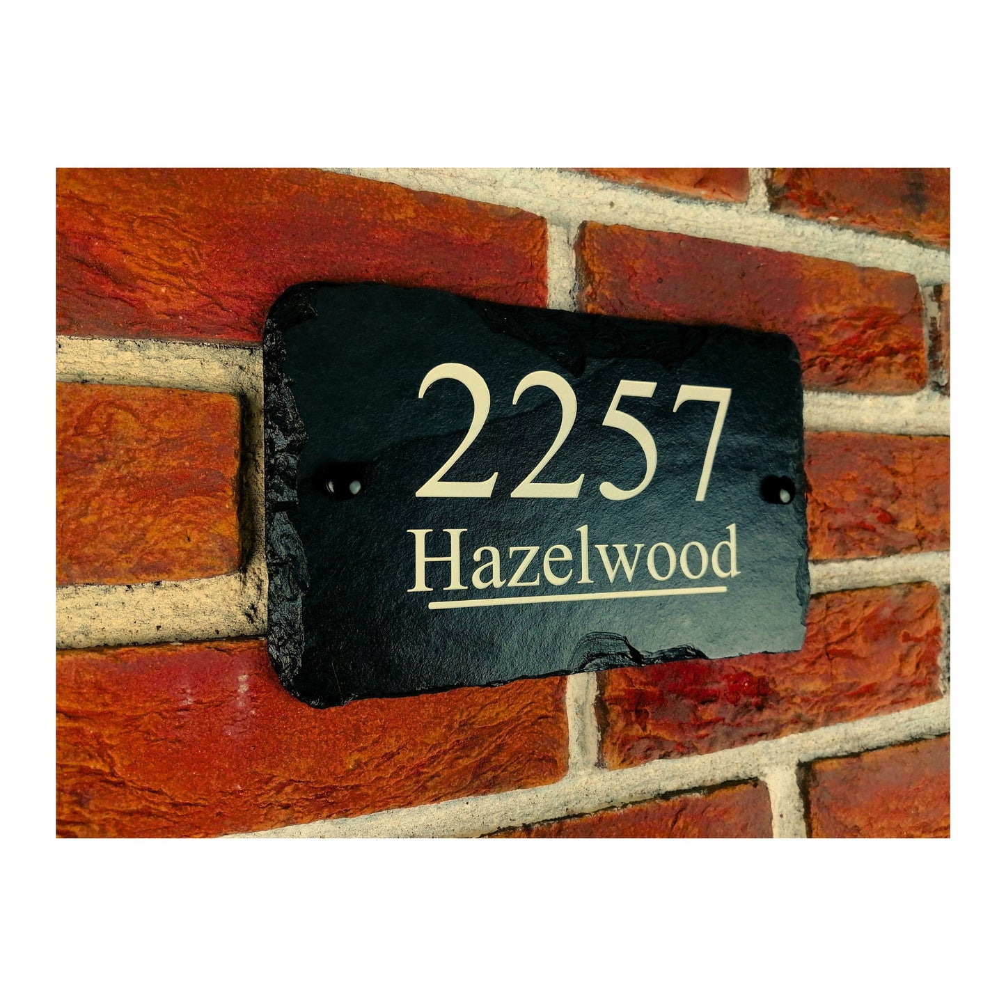 Engraved Natural Slate House Address Sign - Rustic Farmhouse Style Door Number - Wedding, Housewarming, Anniversary Gift Idea