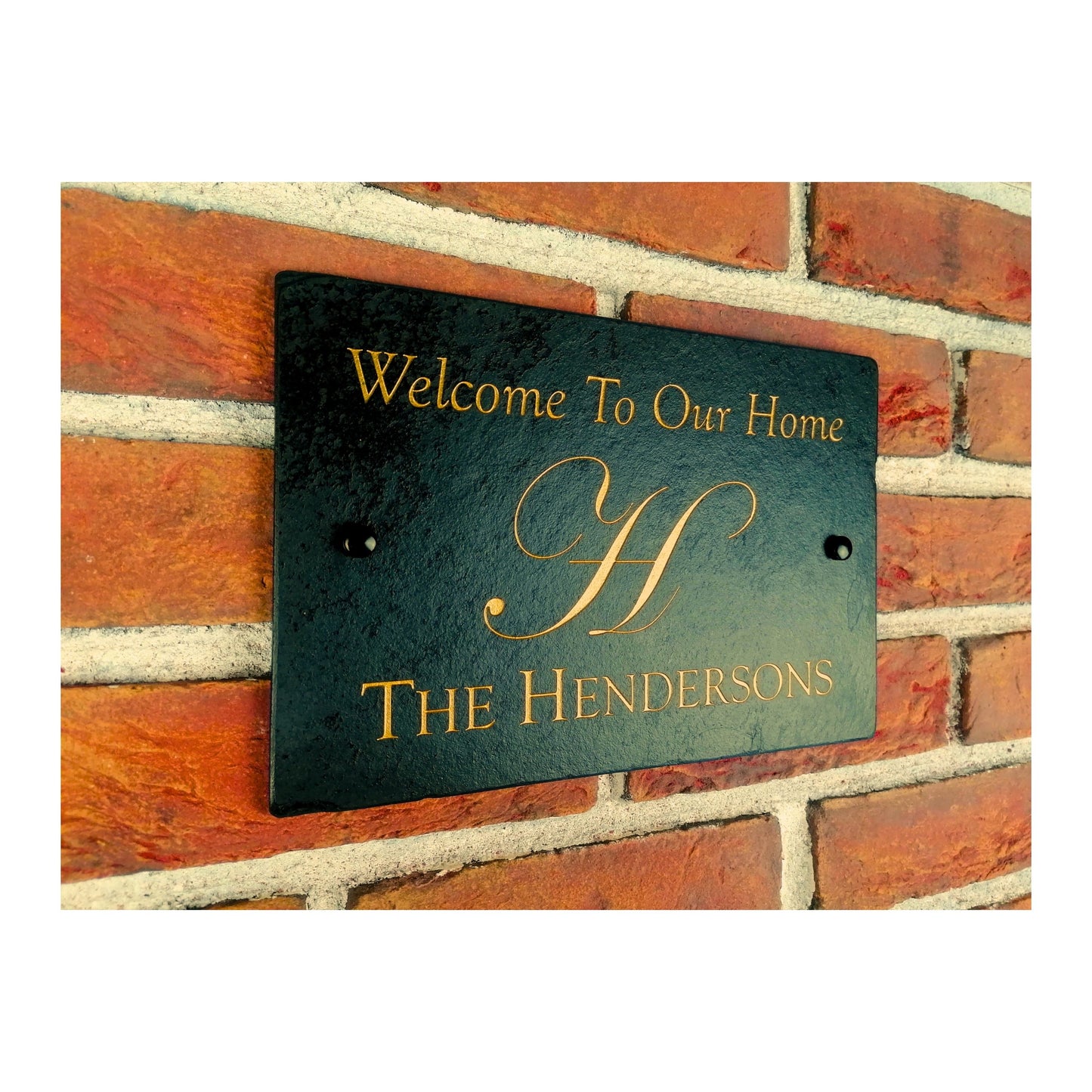 Engraved Natural Slate House Address Sign - Rustic Farmhouse Style Door Number - Wedding, Housewarming, Anniversary Gift Idea