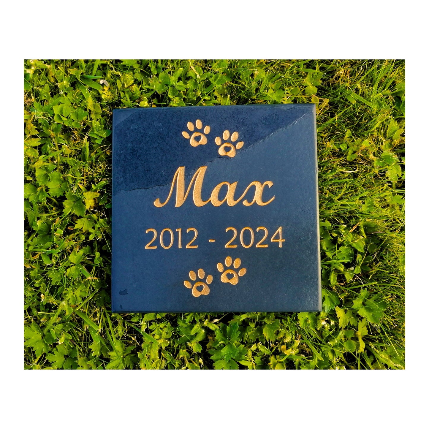 Personalised Custom Pet Paw Print | Engraved Natural Slate Memorial Plaque | Gold Copper Silver | Memories Tributes Markers Stone Headstones