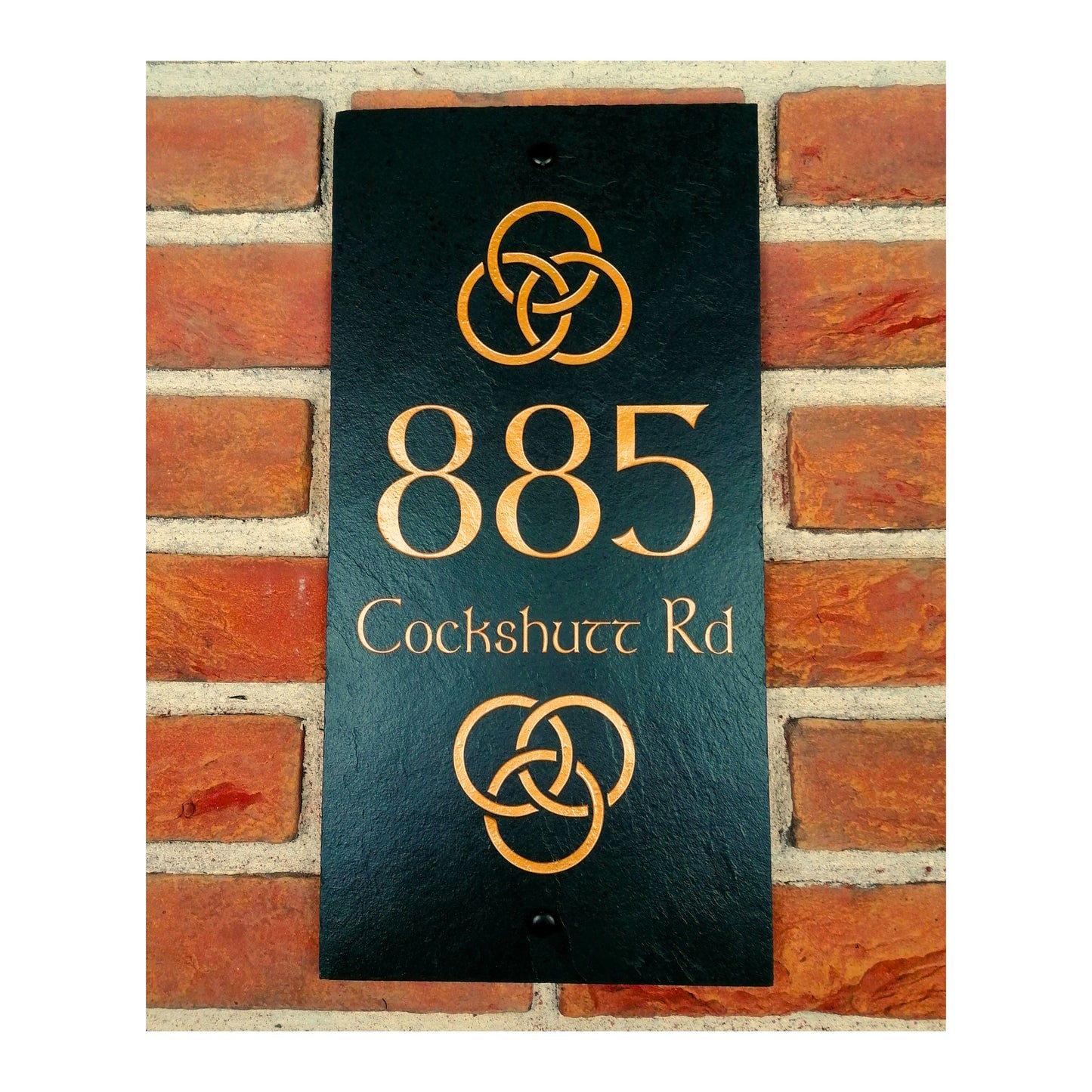 Engraved Natural Slate House Address Sign - Rustic Farmhouse Style Door Number - Wedding, Housewarming, Anniversary Gift Idea - Celtic Knots Gaelic Irish