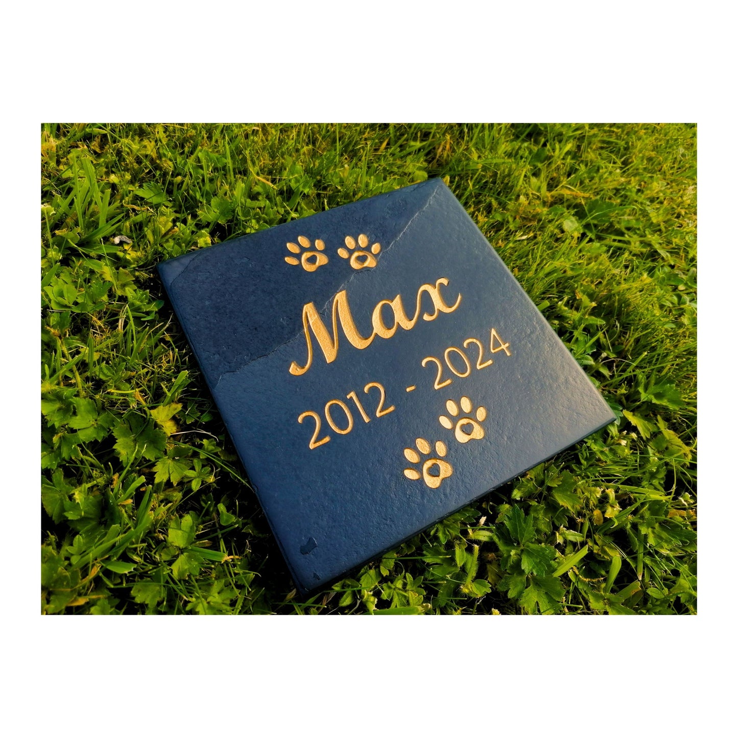 Personalised Custom Pet Paw Print | Engraved Natural Slate Memorial Plaque | Gold Copper Silver | Memories Tributes Markers Stone Headstones