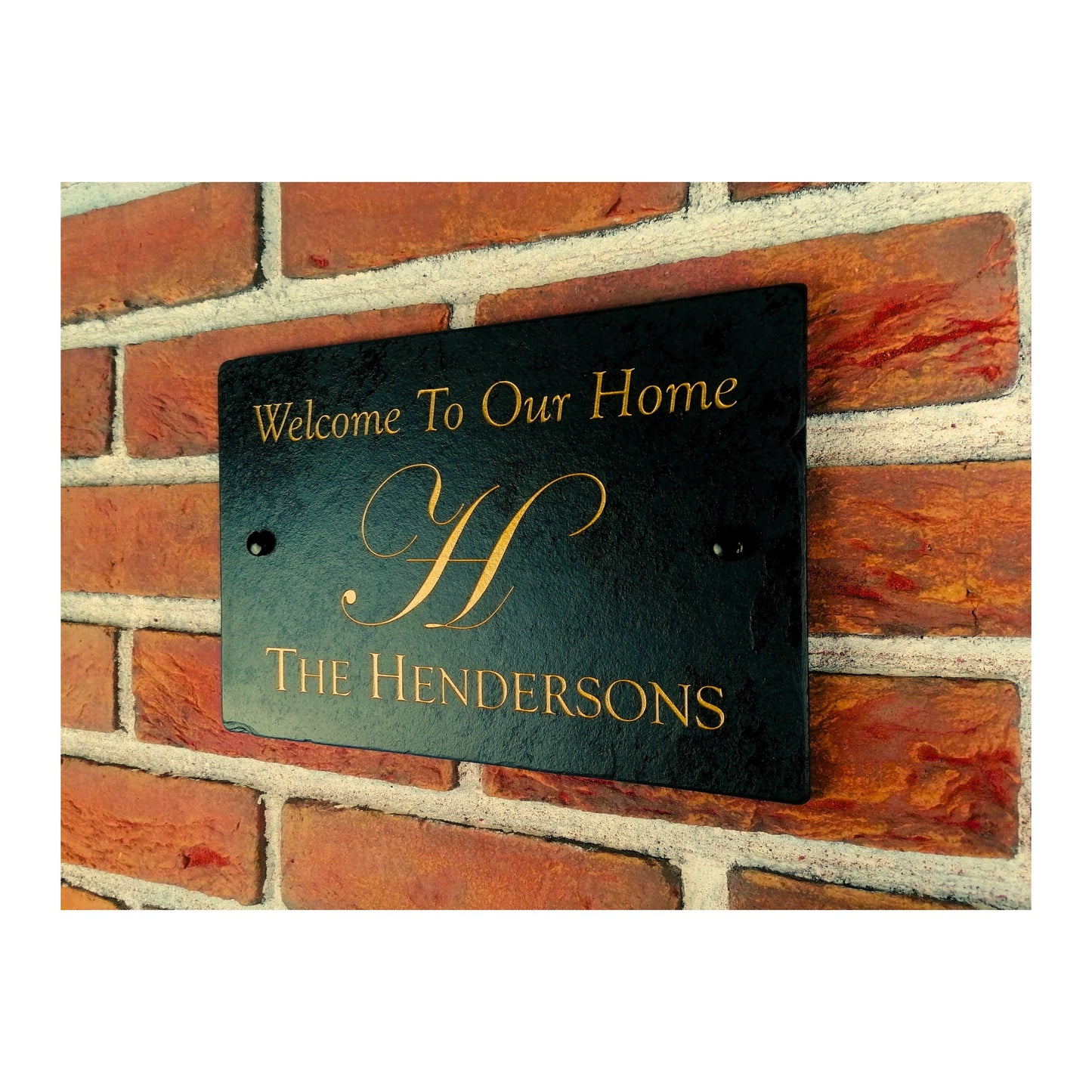 Engraved Natural Slate House Address Sign - Rustic Farmhouse Style Door Number - Wedding, Housewarming, Anniversary Gift Idea