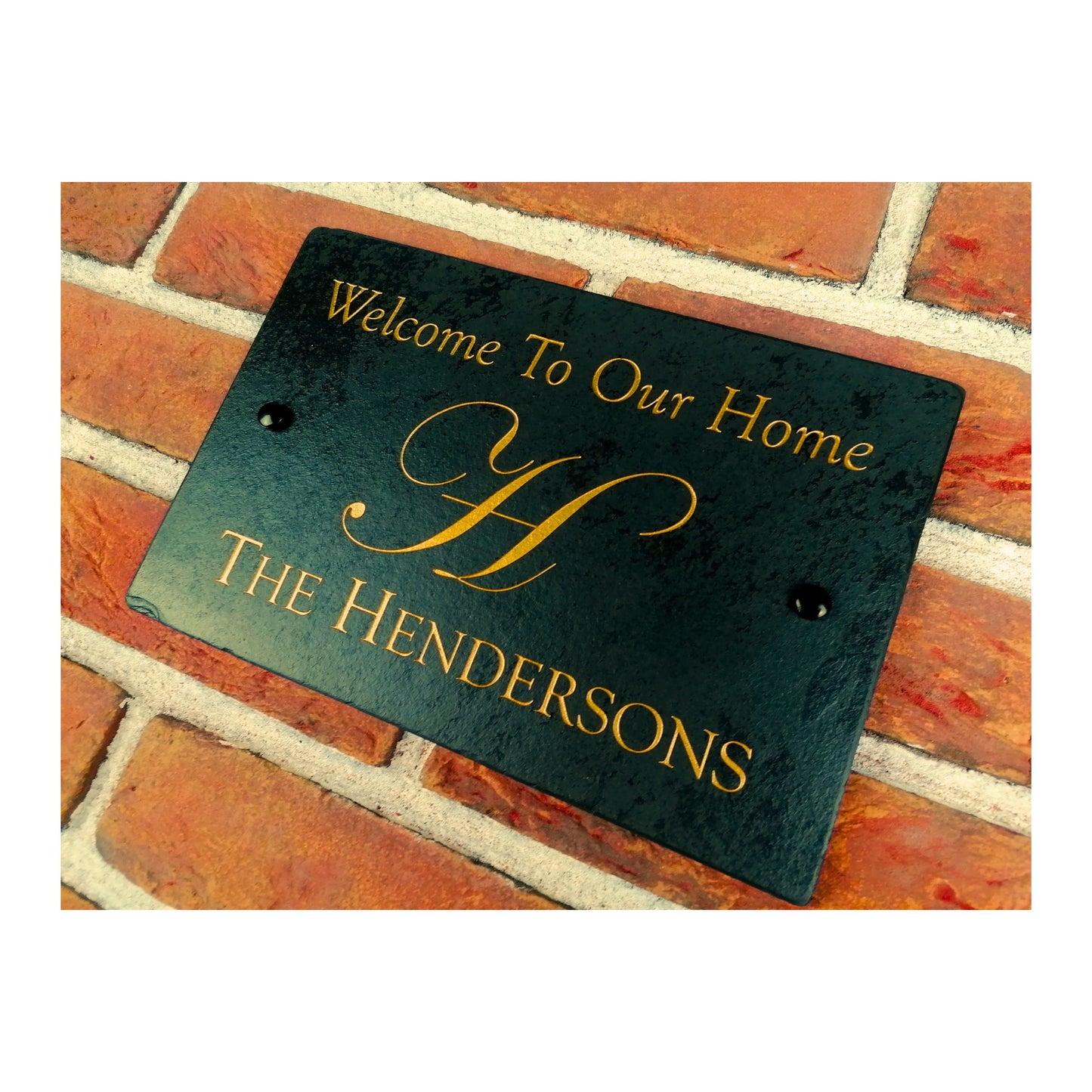 Engraved Natural Slate House Address Sign - Rustic Farmhouse Style Door Number - Wedding, Housewarming, Anniversary Gift Idea