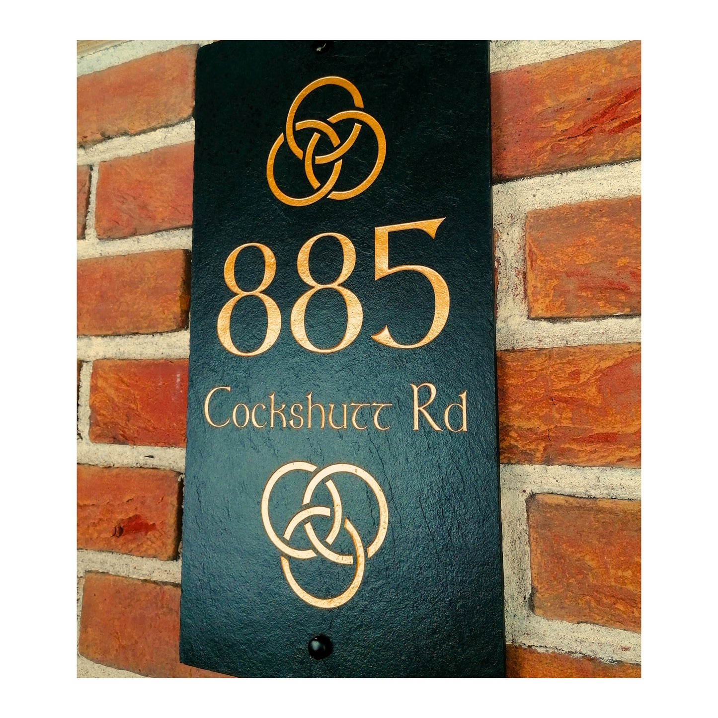 Engraved Natural Slate House Address Sign - Rustic Farmhouse Style Door Number - Wedding, Housewarming, Anniversary Gift Idea - Celtic Knots Gaelic Irish