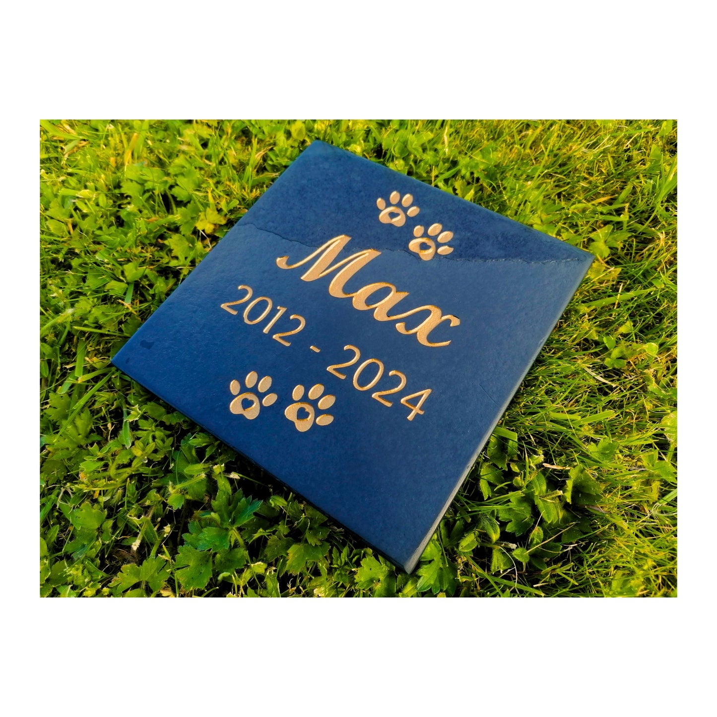 Personalised Custom Pet Paw Print | Engraved Natural Slate Memorial Plaque | Gold Copper Silver | Memories Tributes Markers Stone Headstones