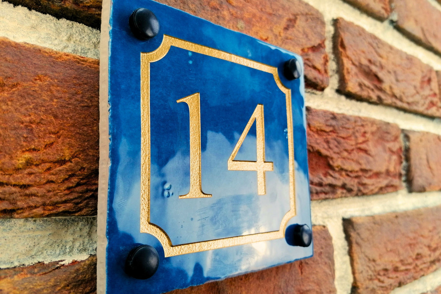 Engraved Ceramic Wall Tile Address Sign | Irish Handmade Square Door Number House Name | Rustic Custom Personalised Postcode Mailbox Irish
