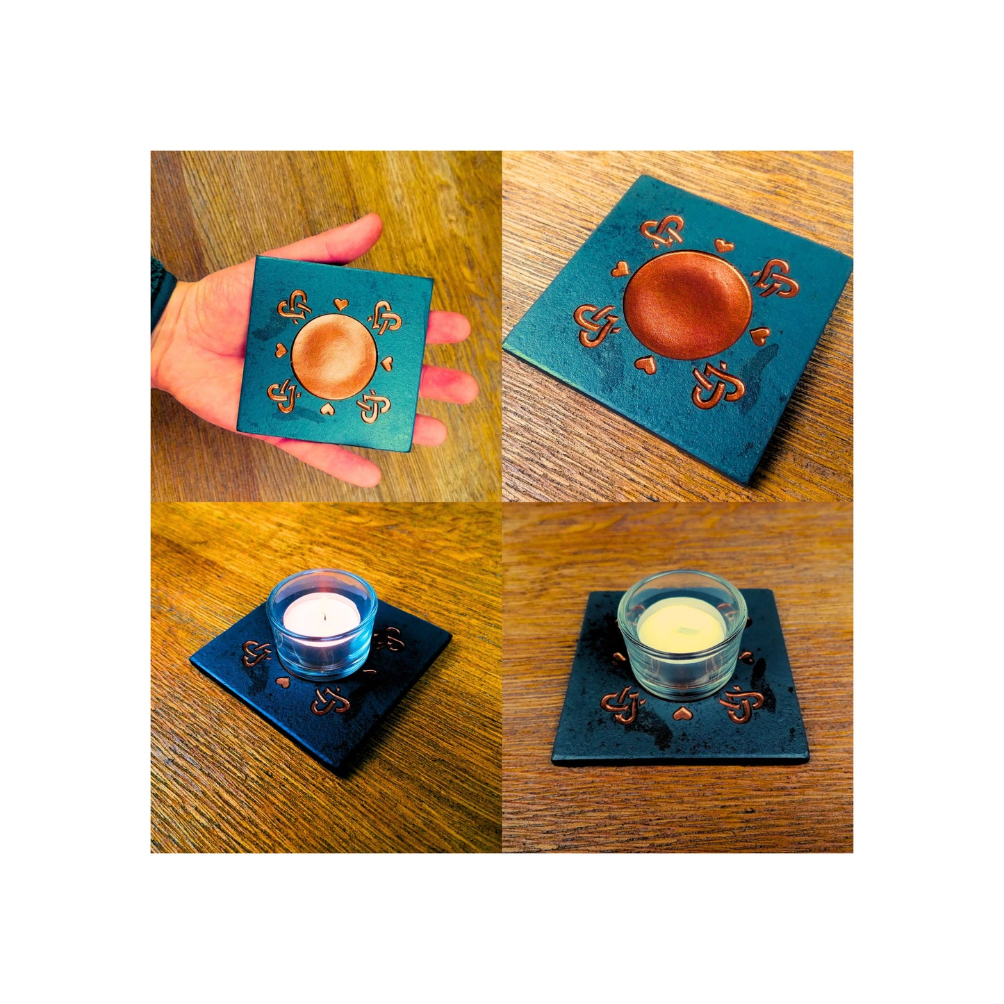 Handmade Tealight Candle Holder | Deep Engraved Natural Slate | Unique Gift Idea | Made In Ireland | Gold Copper Silver | Modern Home Decor