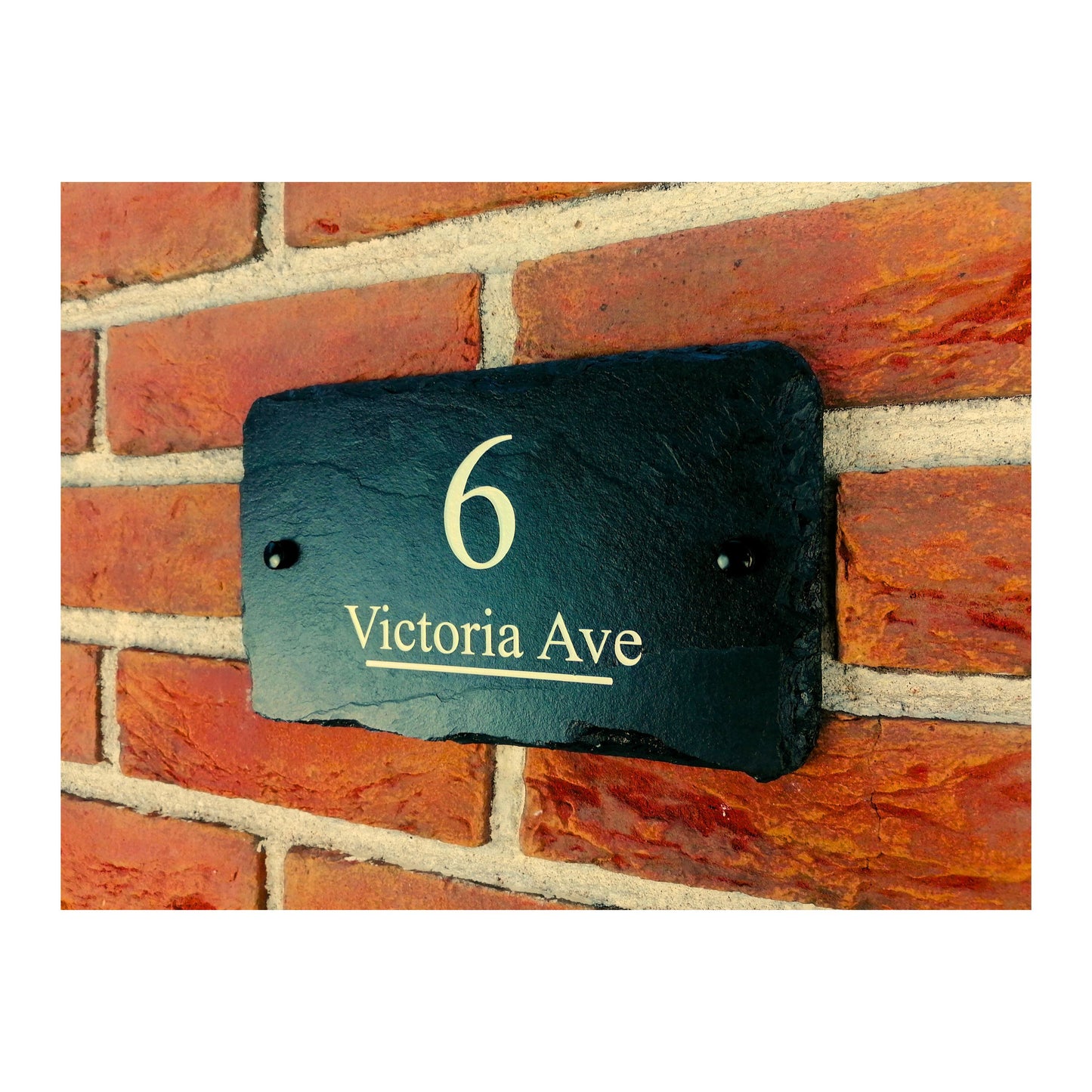 Engraved Natural Slate House Address Sign - Rustic Farmhouse Style Door Number - Wedding, Housewarming, Anniversary Gift Idea