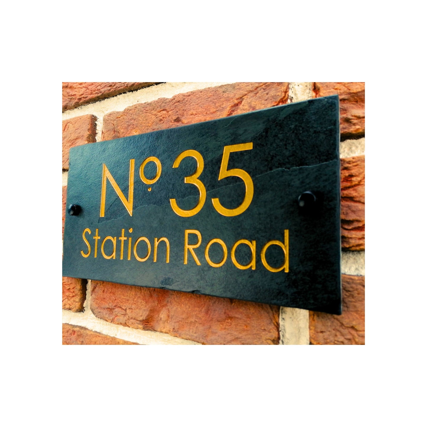 Engraved Natural Slate House Address Sign - Rustic Farmhouse Style Door Number - Wedding, Housewarming, Anniversary Gift Idea