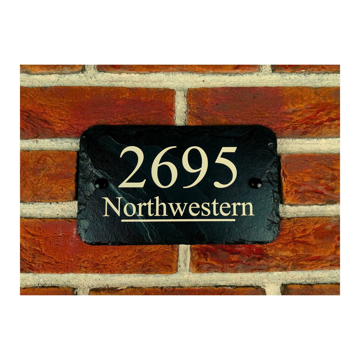 Engraved Natural Slate House Address Sign - Rustic Farmhouse Style Door Number - Wedding, Housewarming, Anniversary Gift Idea