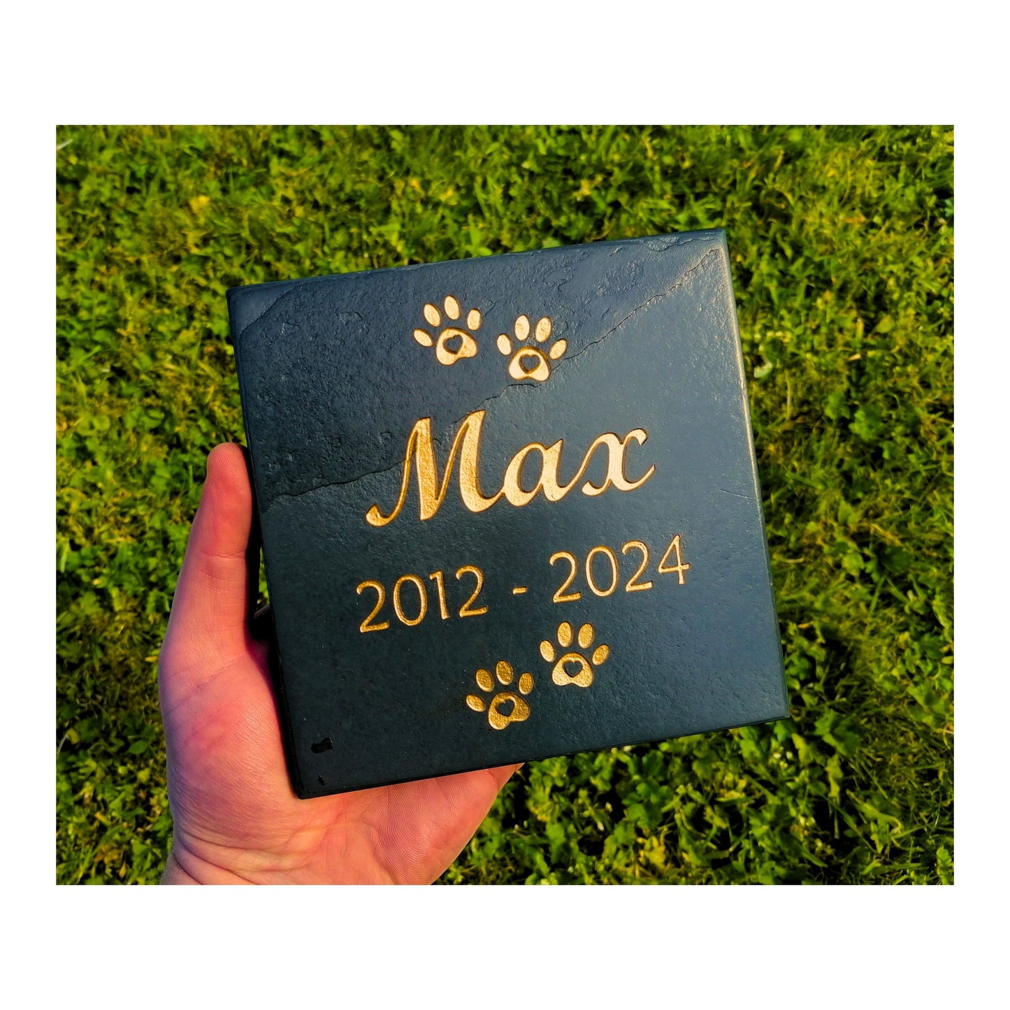 Personalised Custom Pet Paw Print | Engraved Natural Slate Memorial Plaque | Gold Copper Silver | Memories Tributes Markers Stone Headstones
