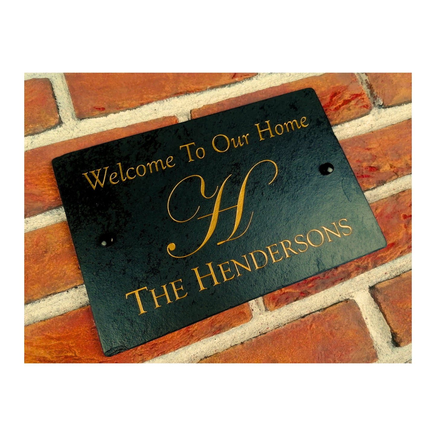 Engraved Natural Slate House Address Sign - Rustic Farmhouse Style Door Number - Wedding, Housewarming, Anniversary Gift Idea