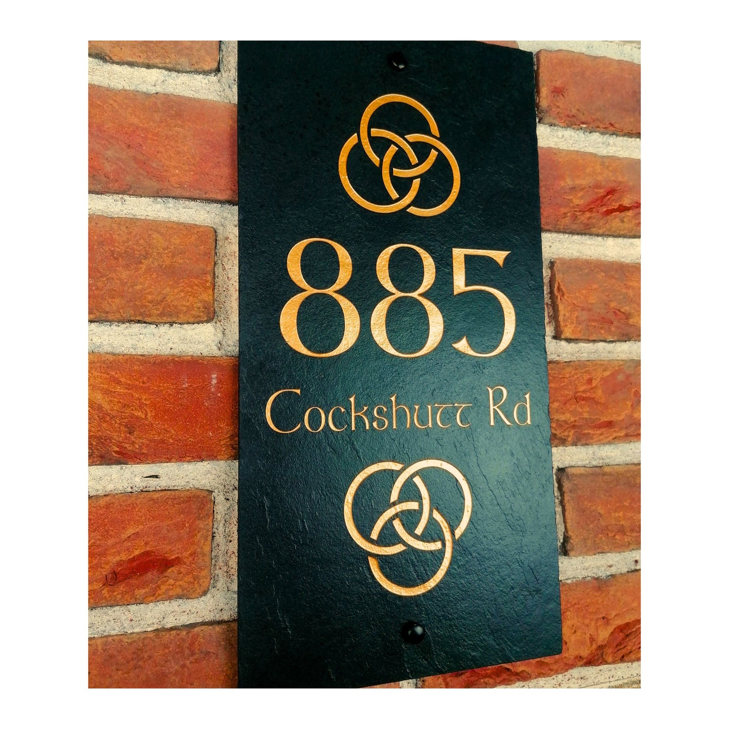 Engraved Natural Slate House Address Sign - Rustic Farmhouse Style Door Number - Wedding, Housewarming, Anniversary Gift Idea - Celtic Knots Gaelic Irish