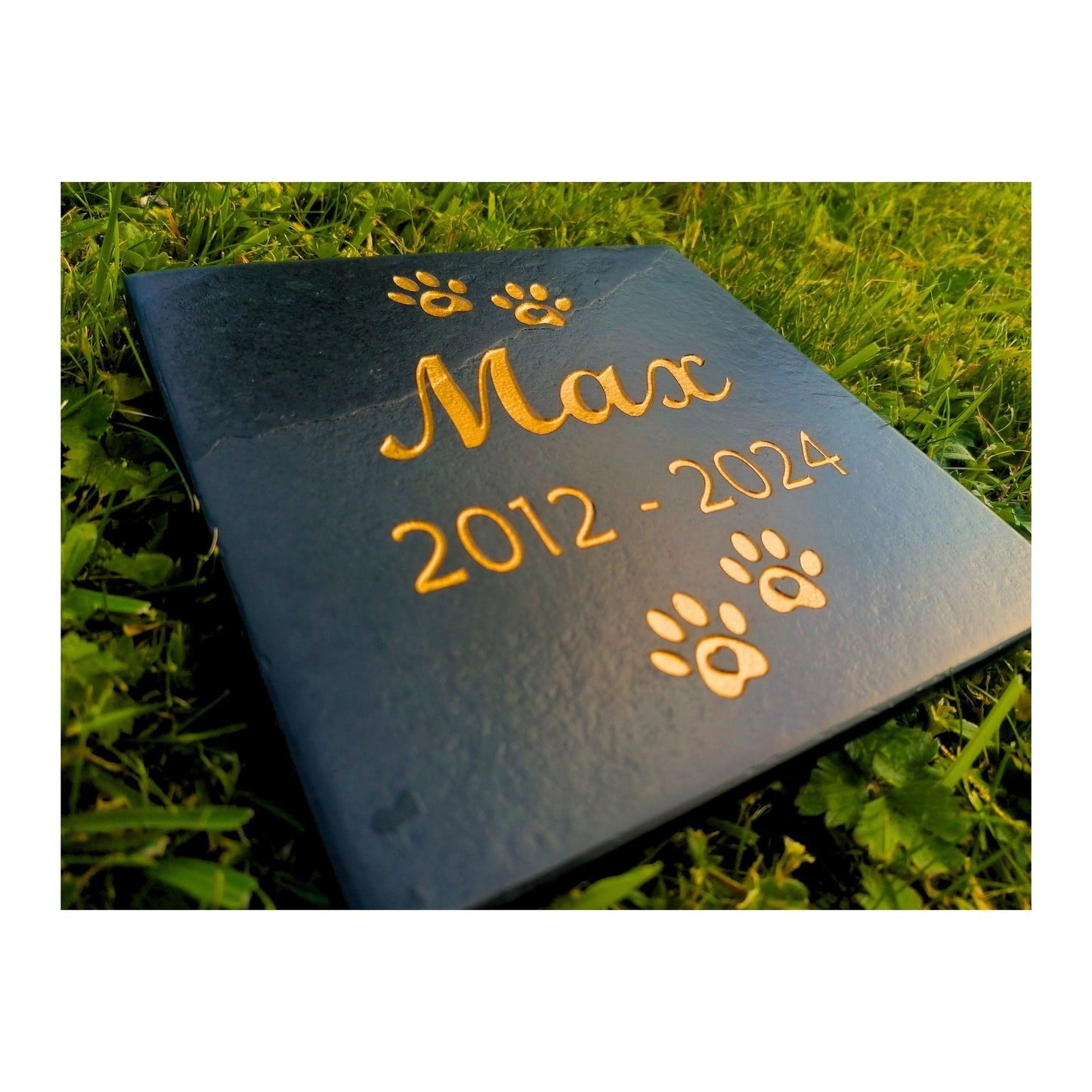 Personalised Custom Pet Paw Print | Engraved Natural Slate Memorial Plaque | Gold Copper Silver | Memories Tributes Markers Stone Headstones