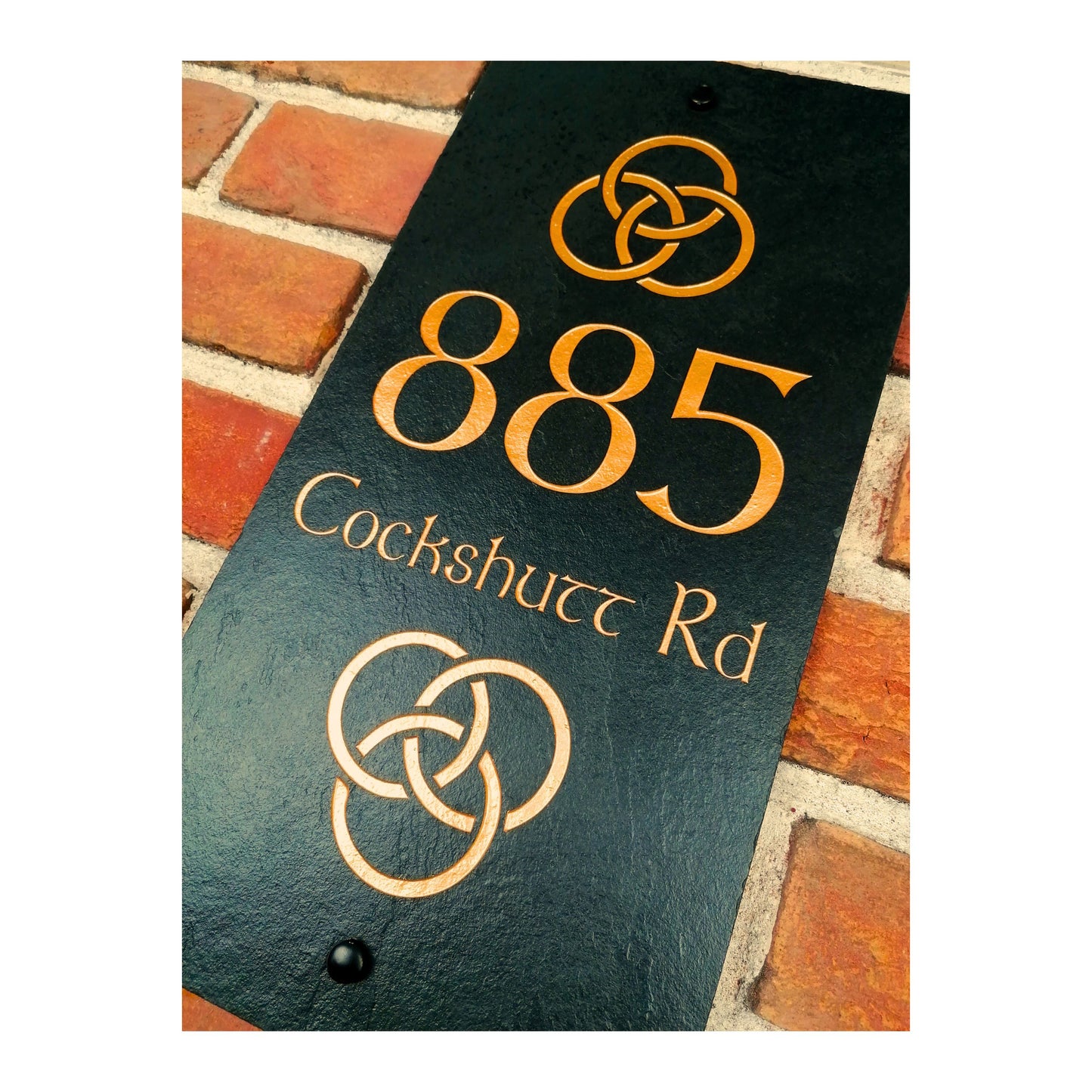 Engraved Natural Slate House Address Sign - Rustic Farmhouse Style Door Number - Wedding, Housewarming, Anniversary Gift Idea - Celtic Knots Gaelic Irish