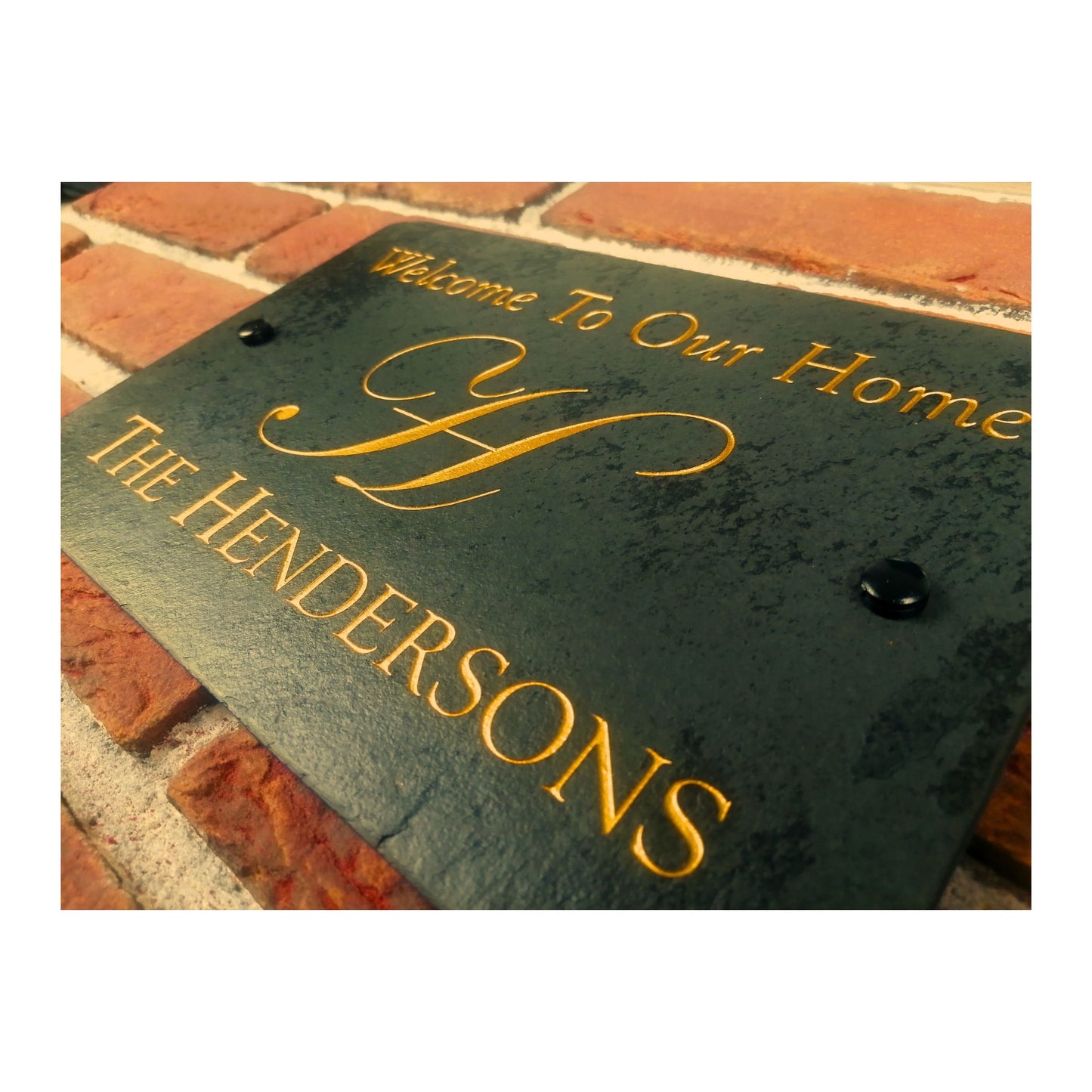 Engraved Natural Slate House Address Sign - Rustic Farmhouse Style Door Number - Wedding, Housewarming, Anniversary Gift Idea