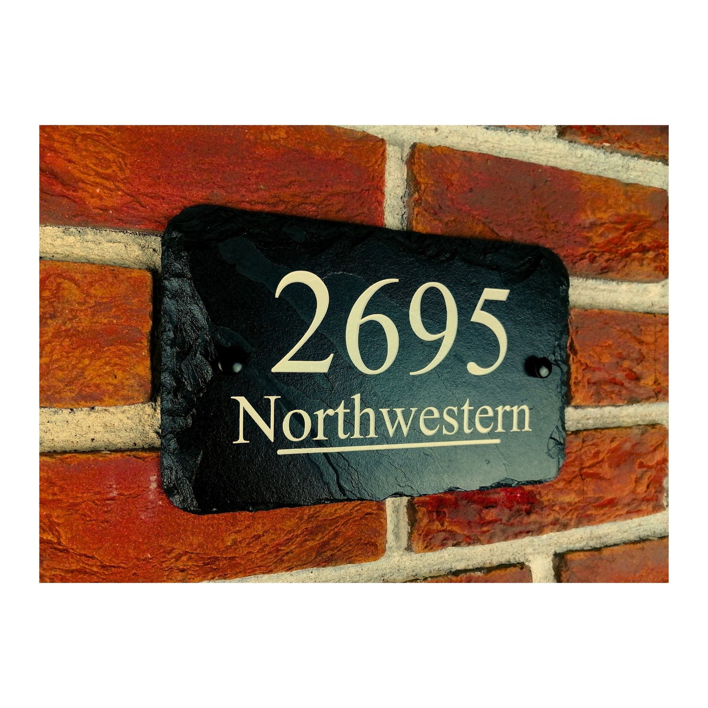 Engraved Natural Slate House Address Sign - Rustic Farmhouse Style Door Number - Wedding, Housewarming, Anniversary Gift Idea