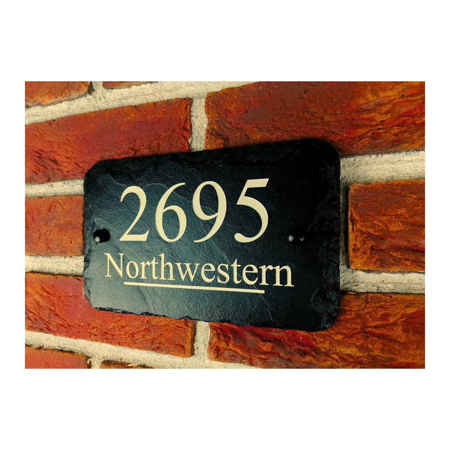 Engraved Natural Slate House Address Sign - Rustic Farmhouse Style Door Number - Wedding, Housewarming, Anniversary Gift Idea