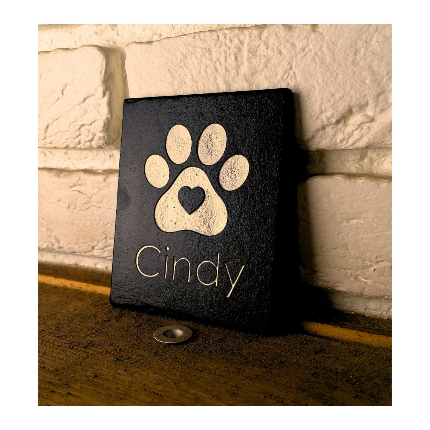 Personalised Custom Pet Paw Print | Engraved Natural Slate Memorial Plaque | Gold Copper Silver | Memories Tributes Markers Stone Headstones