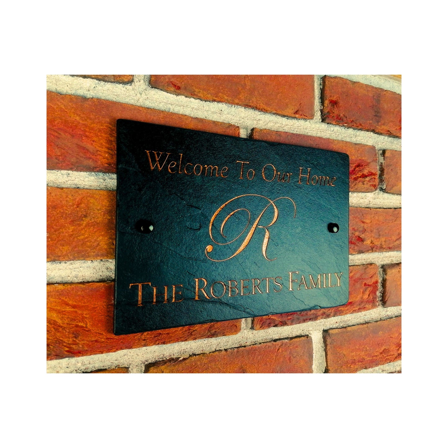 Engraved Natural Slate House Address Sign - Rustic Farmhouse Style Door Number - Wedding, Housewarming, Anniversary Gift Idea