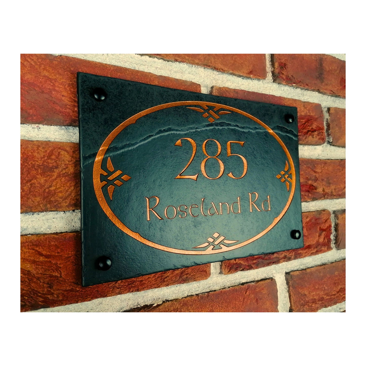 Engraved Natural Slate House Address Sign - Rustic Farmhouse Style Door Number - Wedding, Housewarming, Anniversary Gift Idea