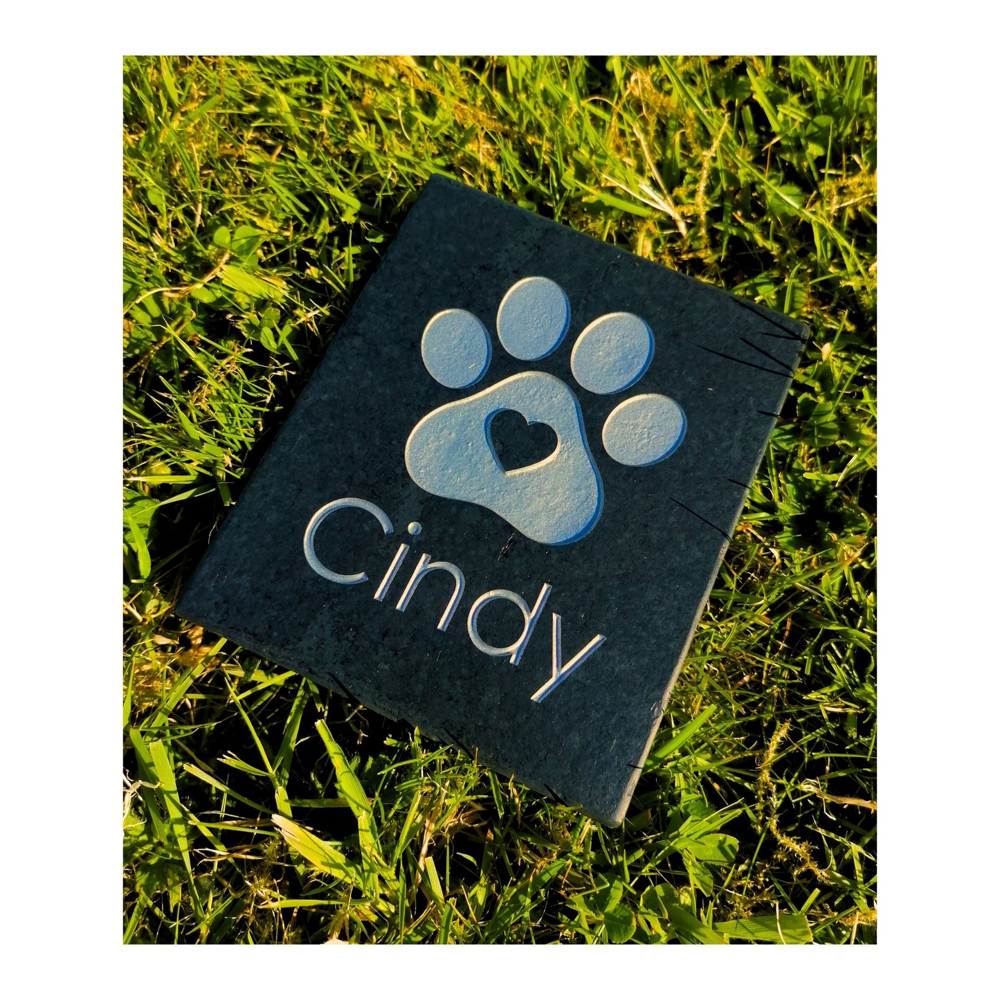 Personalised Custom Pet Paw Print | Engraved Natural Slate Memorial Plaque | Gold Copper Silver | Memories Tributes Markers Stone Headstones