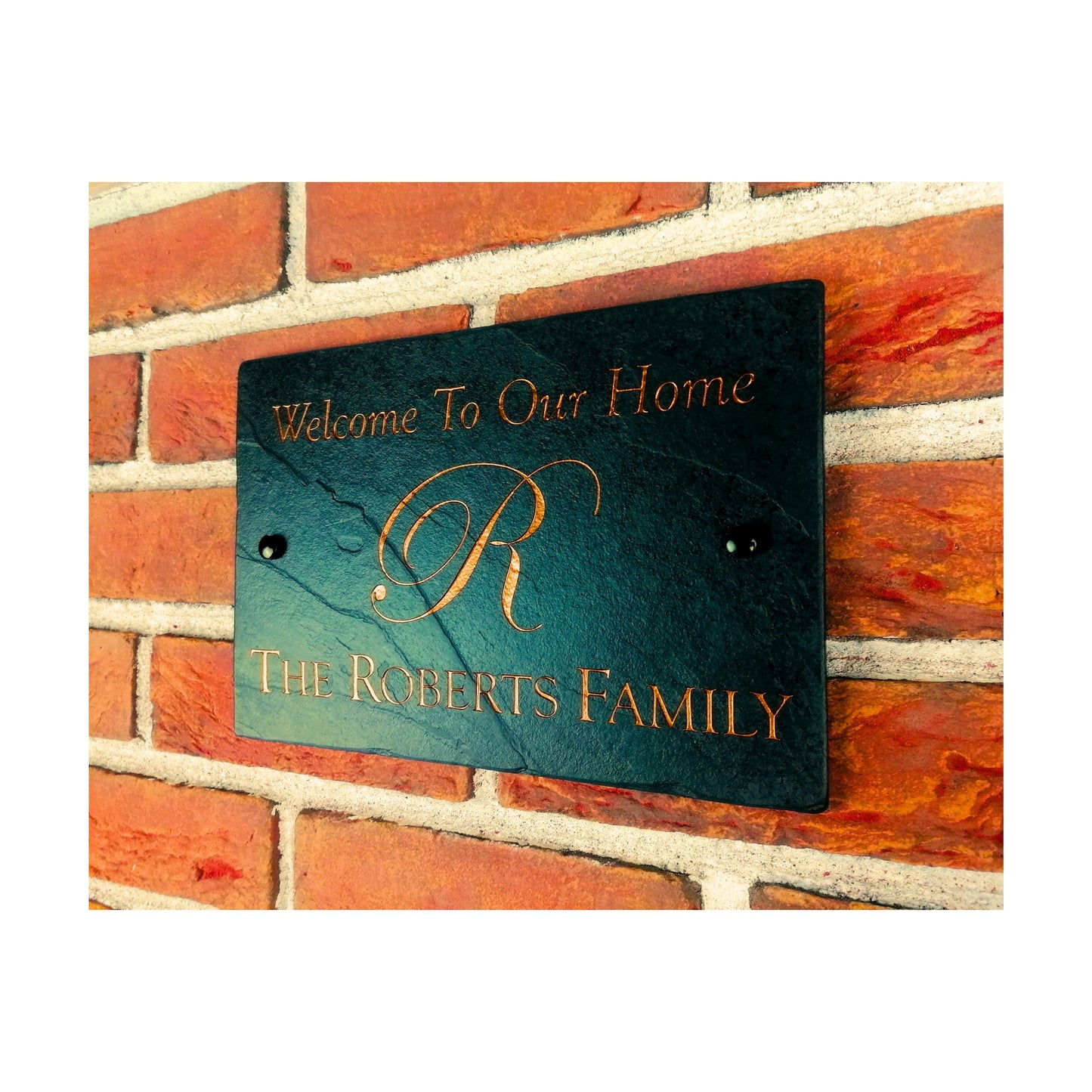 Engraved Natural Slate House Address Sign - Rustic Farmhouse Style Door Number - Wedding, Housewarming, Anniversary Gift Idea