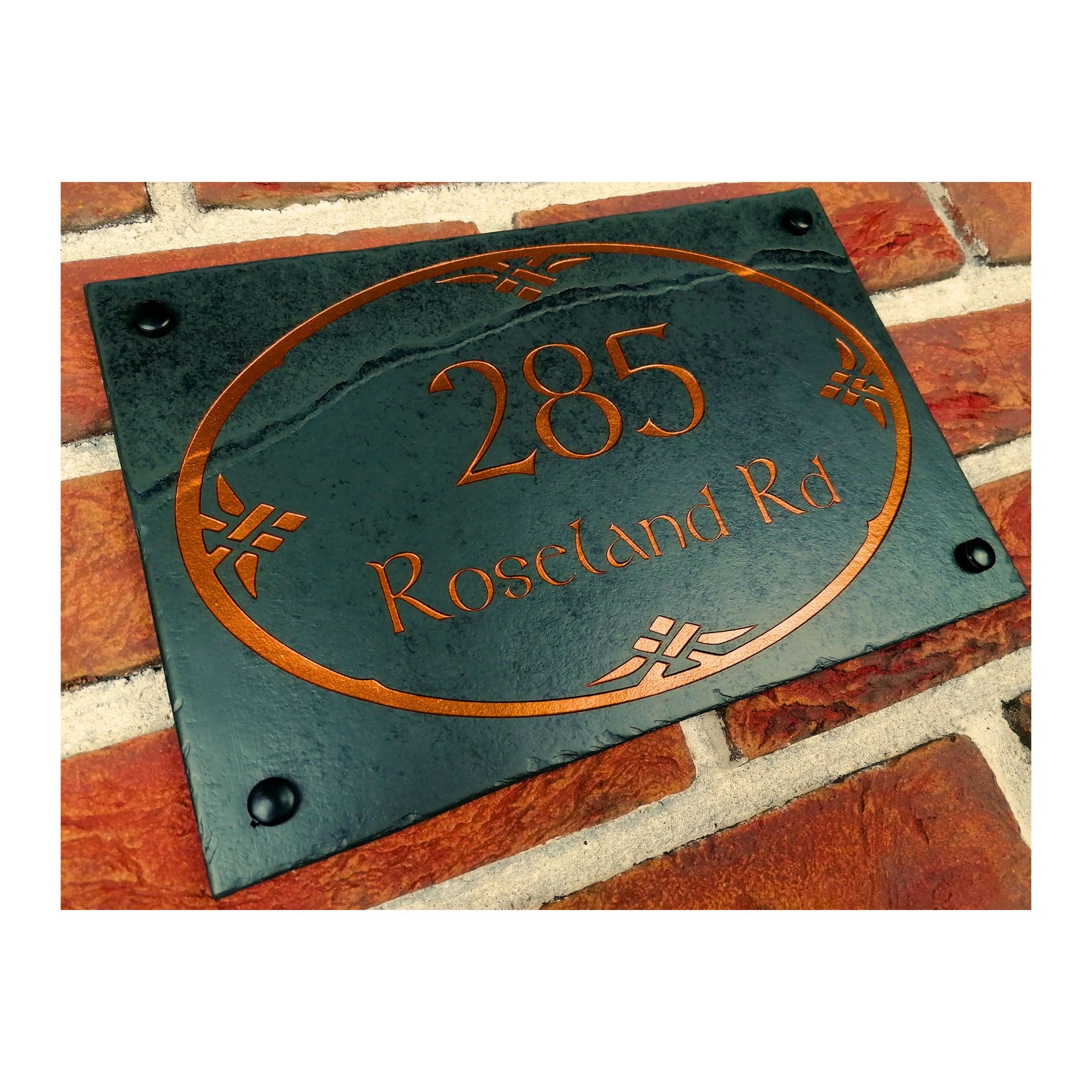 Engraved Natural Slate House Address Sign - Rustic Farmhouse Style Door Number - Wedding, Housewarming, Anniversary Gift Idea
