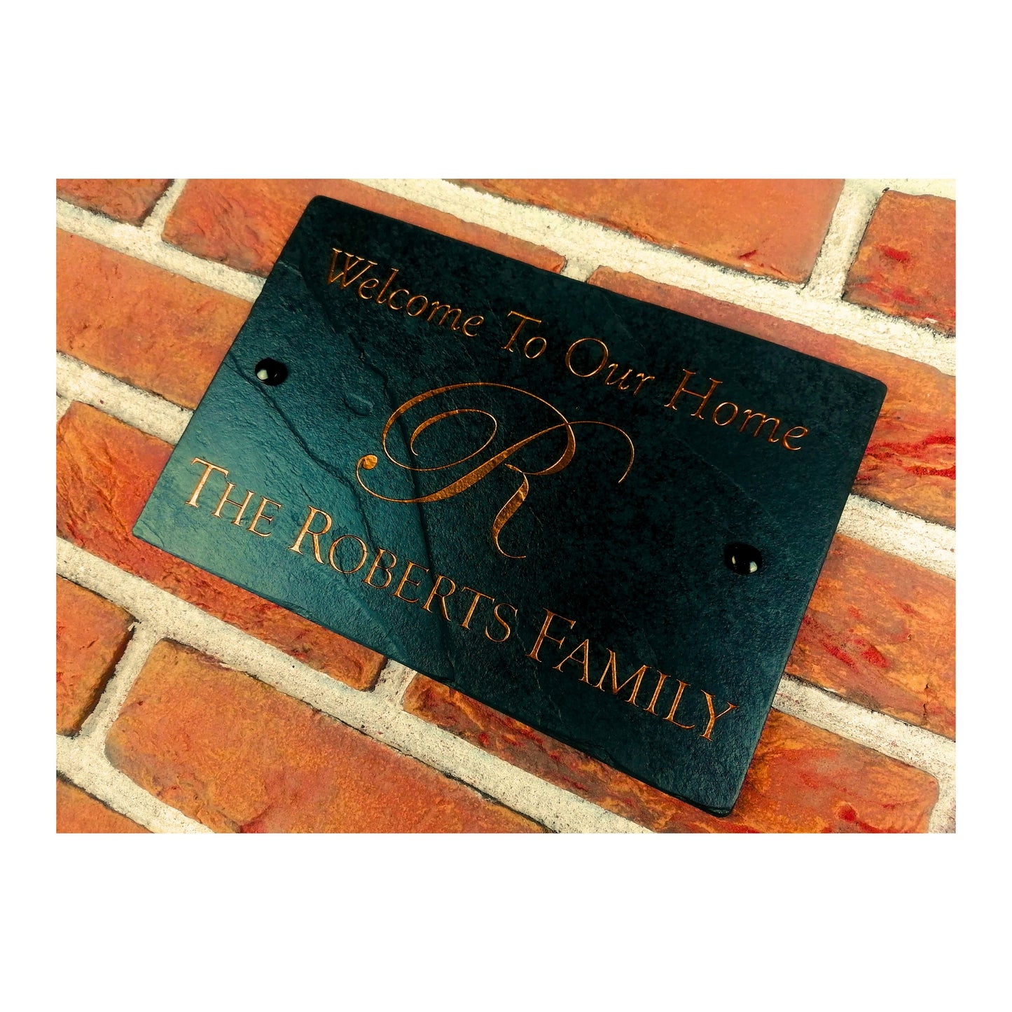 Engraved Natural Slate House Address Sign - Rustic Farmhouse Style Door Number - Wedding, Housewarming, Anniversary Gift Idea