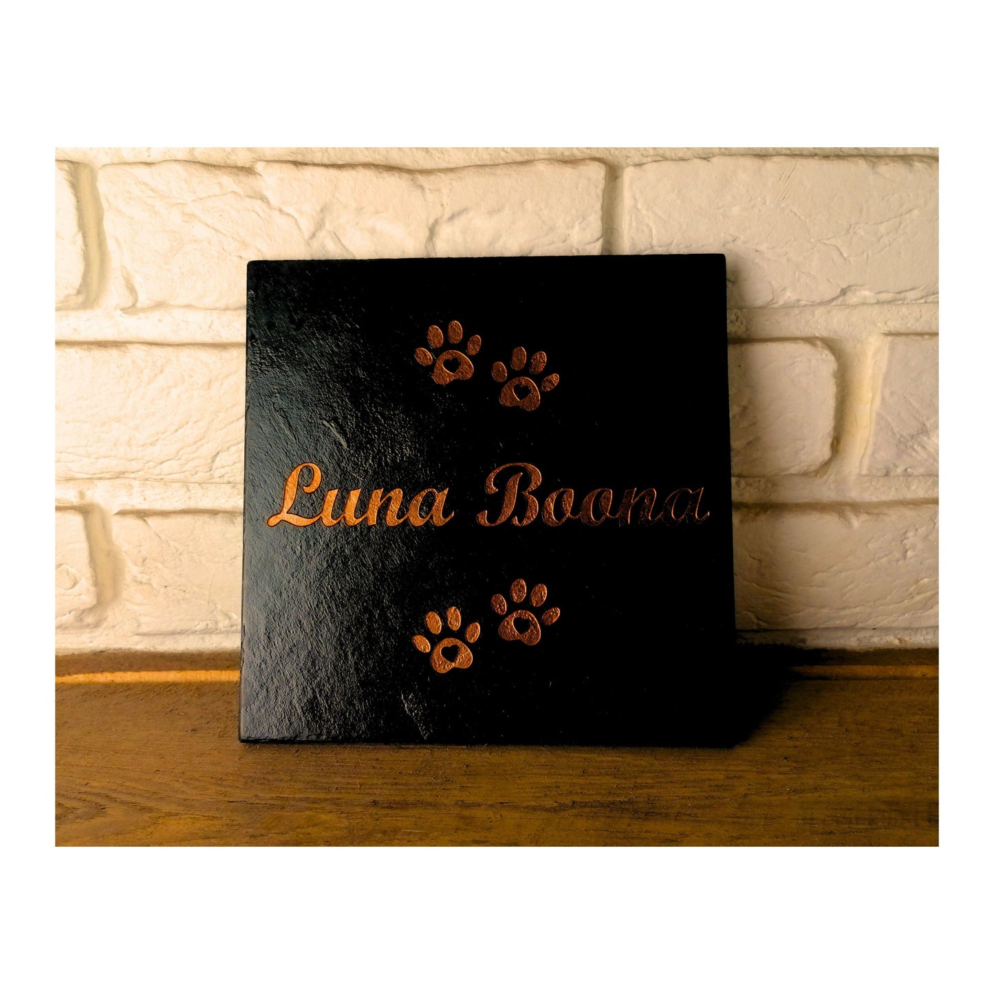Personalised Custom Pet Paw Print | Engraved Natural Slate Memorial Plaque | Gold Copper Silver | Memories Tributes Markers Stone Headstones