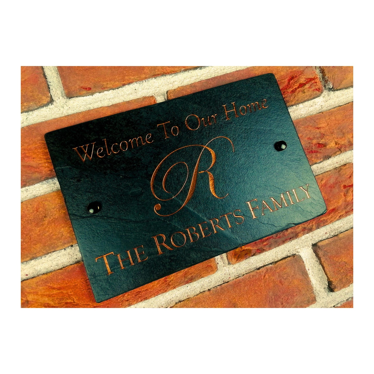 Engraved Natural Slate House Address Sign - Rustic Farmhouse Style Door Number - Wedding, Housewarming, Anniversary Gift Idea