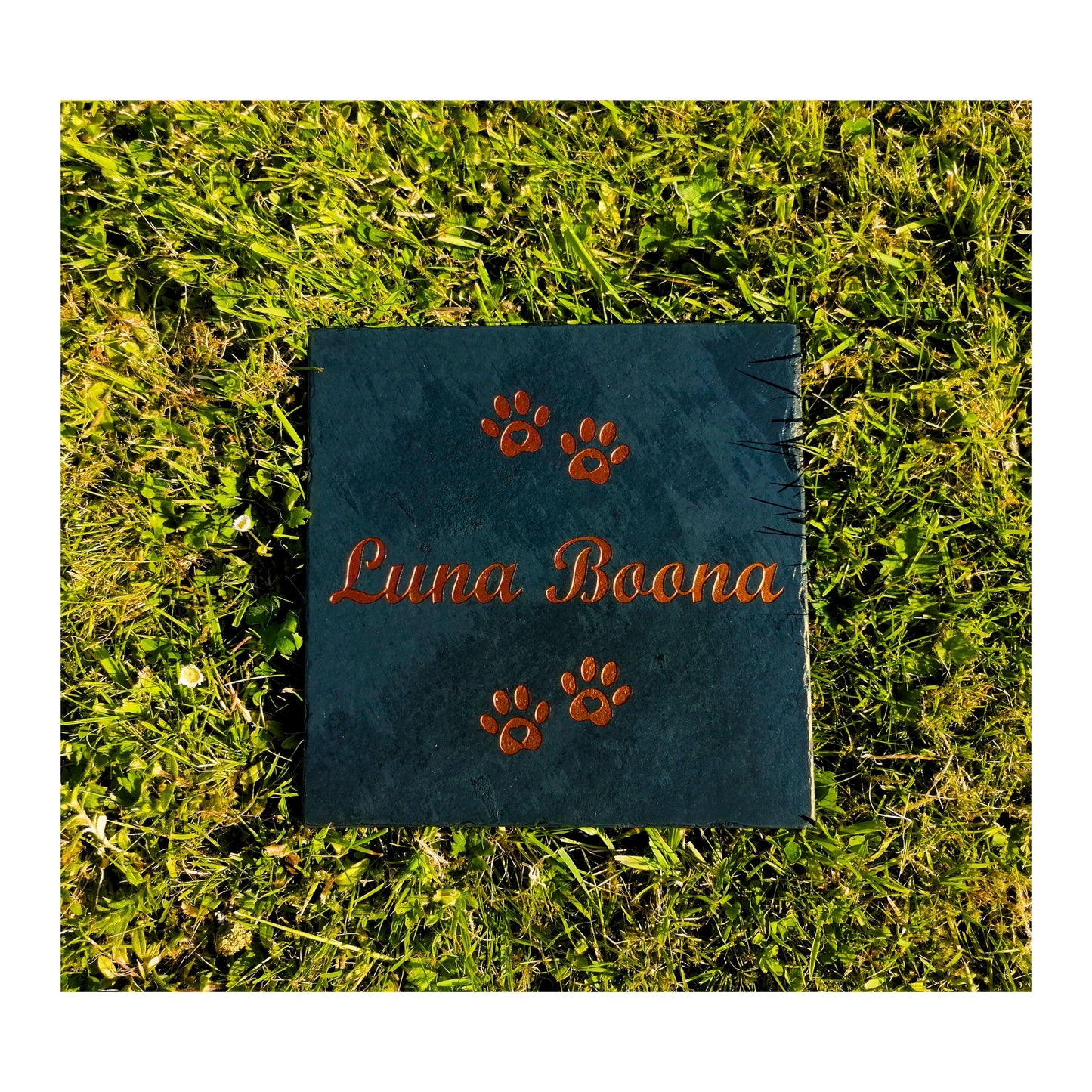 Personalised Custom Pet Paw Print | Engraved Natural Slate Memorial Plaque | Gold Copper Silver | Memories Tributes Markers Stone Headstones