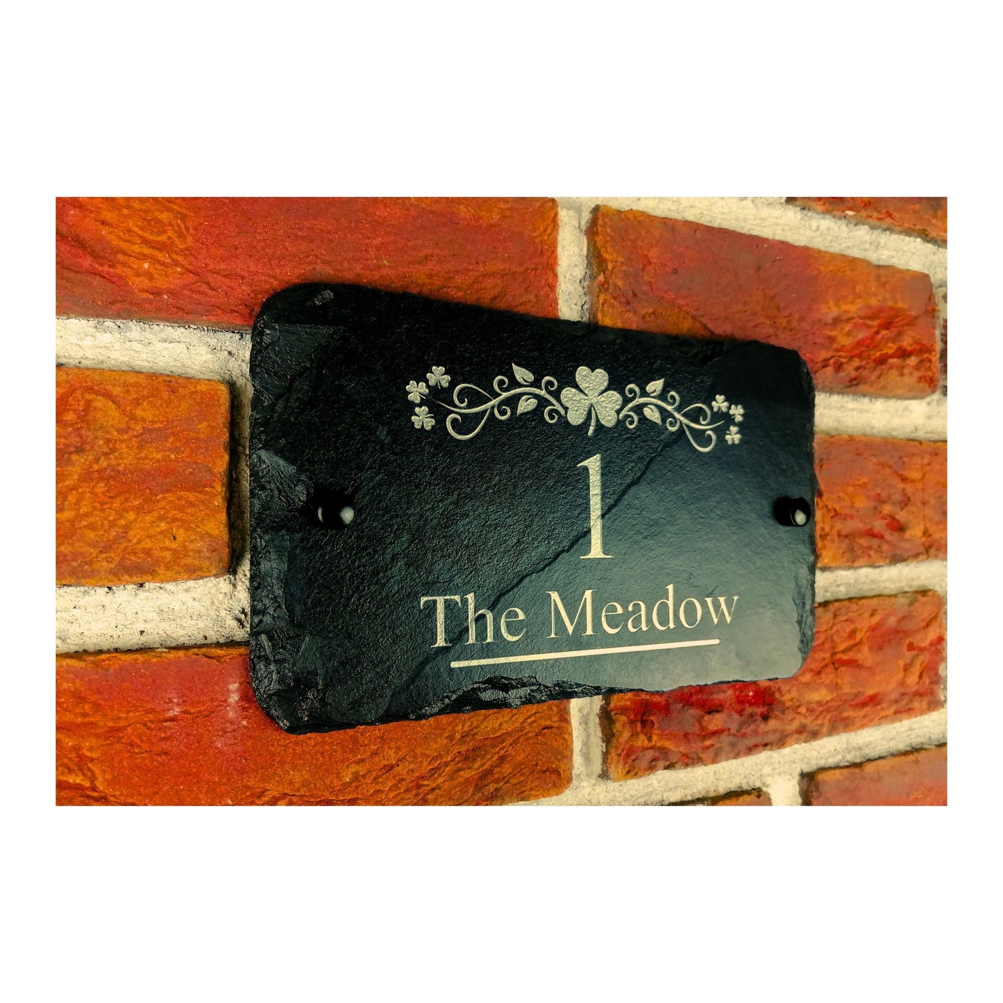 Engraved Natural Slate House Address Sign - Rustic Farmhouse Style Door Number - Wedding, Housewarming, Anniversary Gift Idea