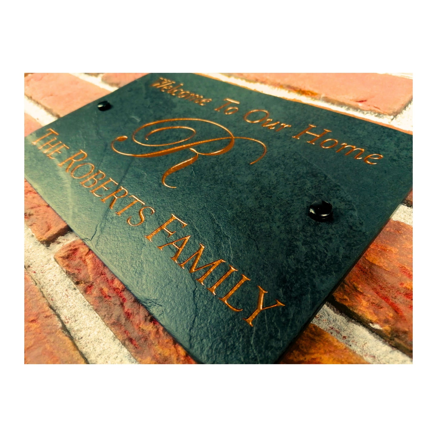 Engraved Natural Slate House Address Sign - Rustic Farmhouse Style Door Number - Wedding, Housewarming, Anniversary Gift Idea