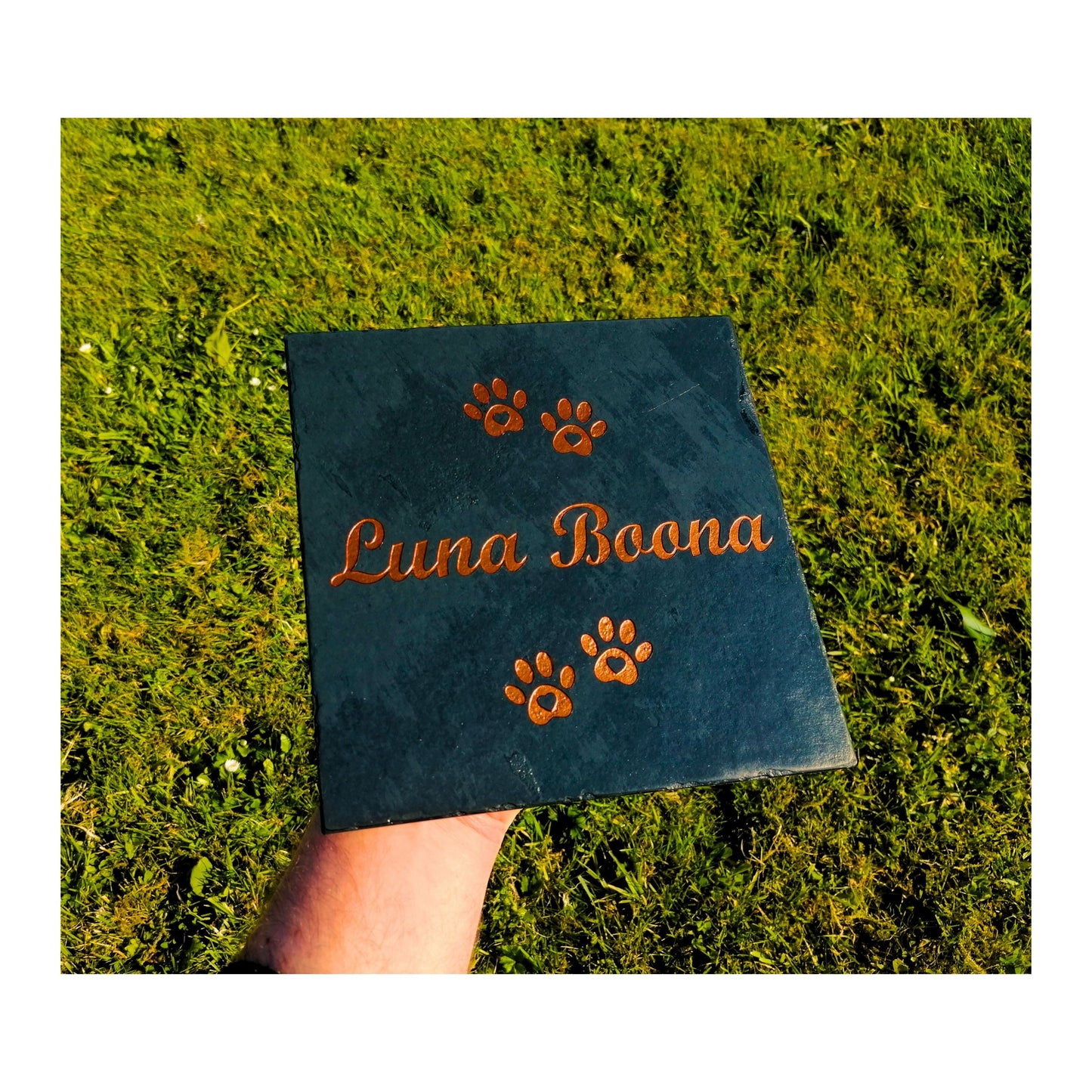 Personalised Custom Pet Paw Print | Engraved Natural Slate Memorial Plaque | Gold Copper Silver | Memories Tributes Markers Stone Headstones