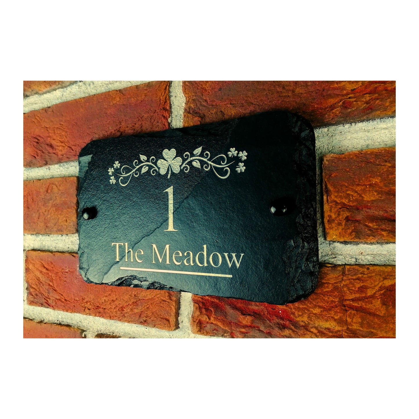 Engraved Natural Slate House Address Sign - Rustic Farmhouse Style Door Number - Wedding, Housewarming, Anniversary Gift Idea