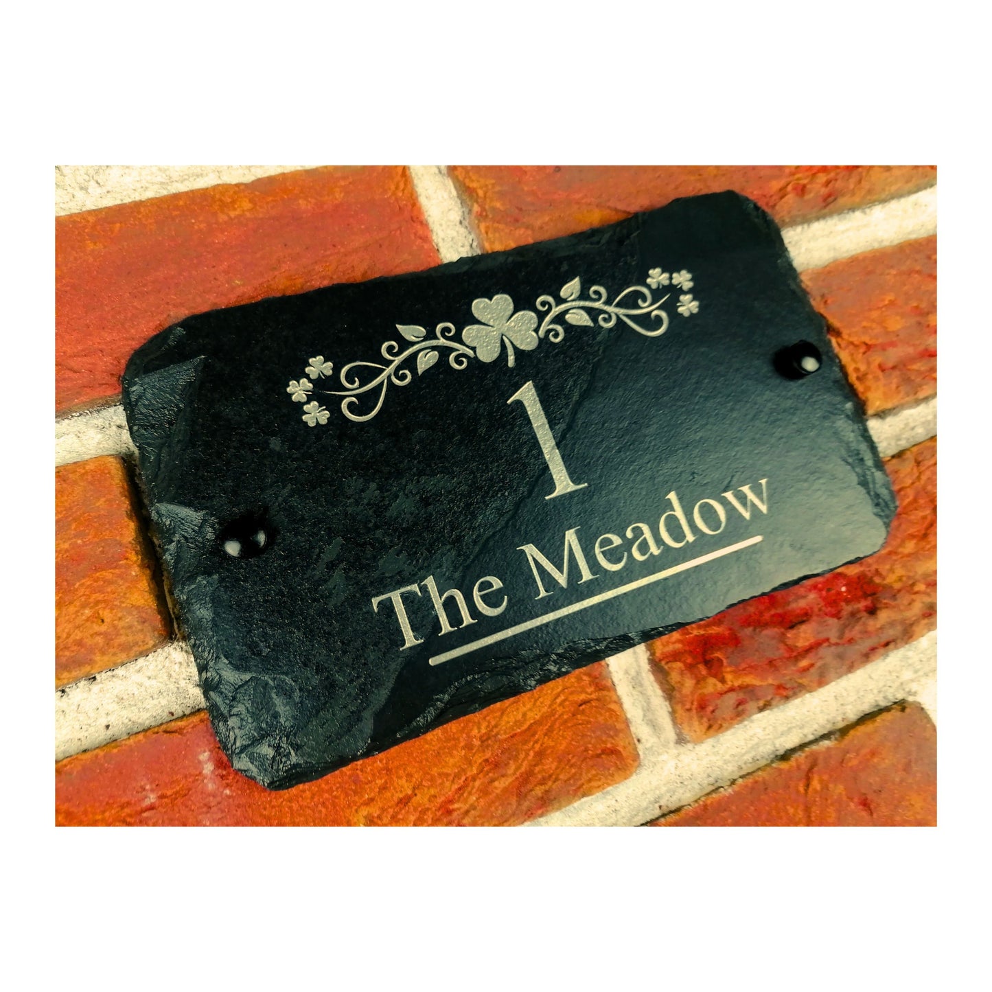 Engraved Natural Slate House Address Sign - Rustic Farmhouse Style Door Number - Wedding, Housewarming, Anniversary Gift Idea