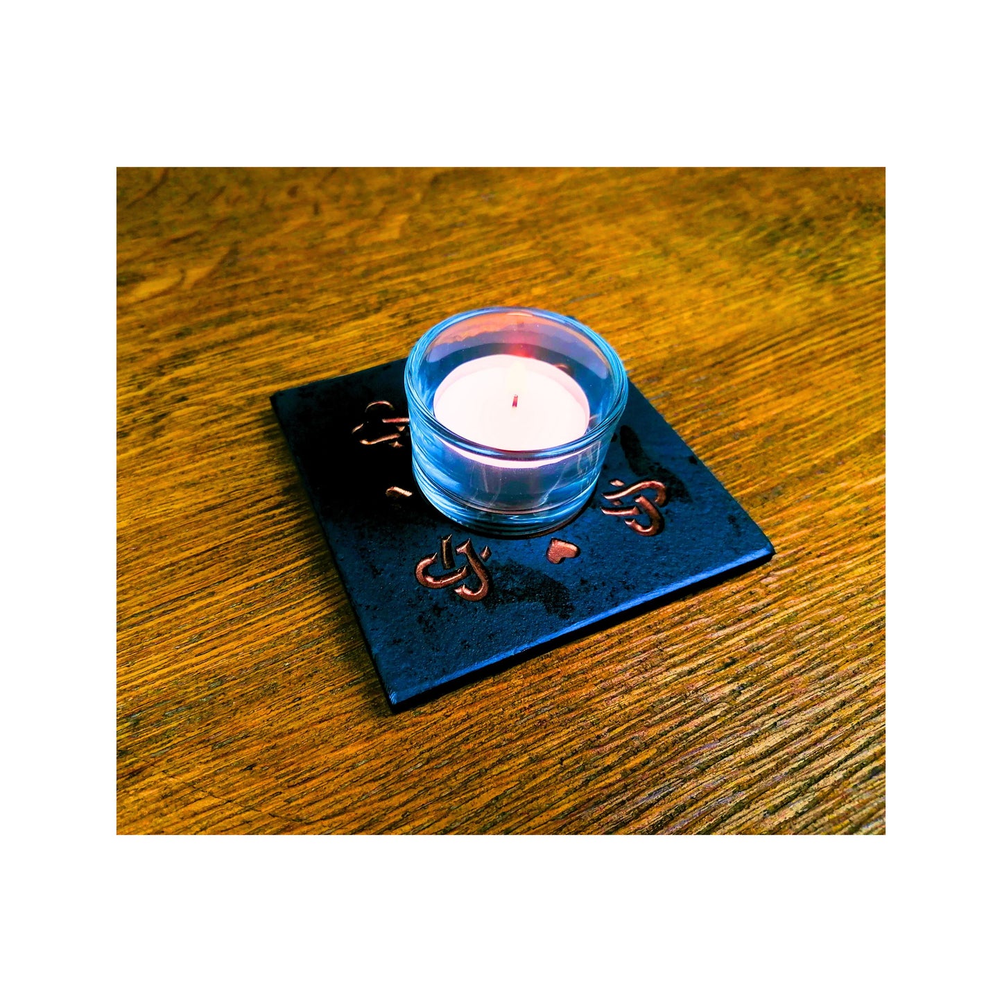 Handmade Tealight Candle Holder | Deep Engraved Natural Slate | Unique Gift Idea | Made In Ireland | Gold Copper Silver | Modern Home Decor