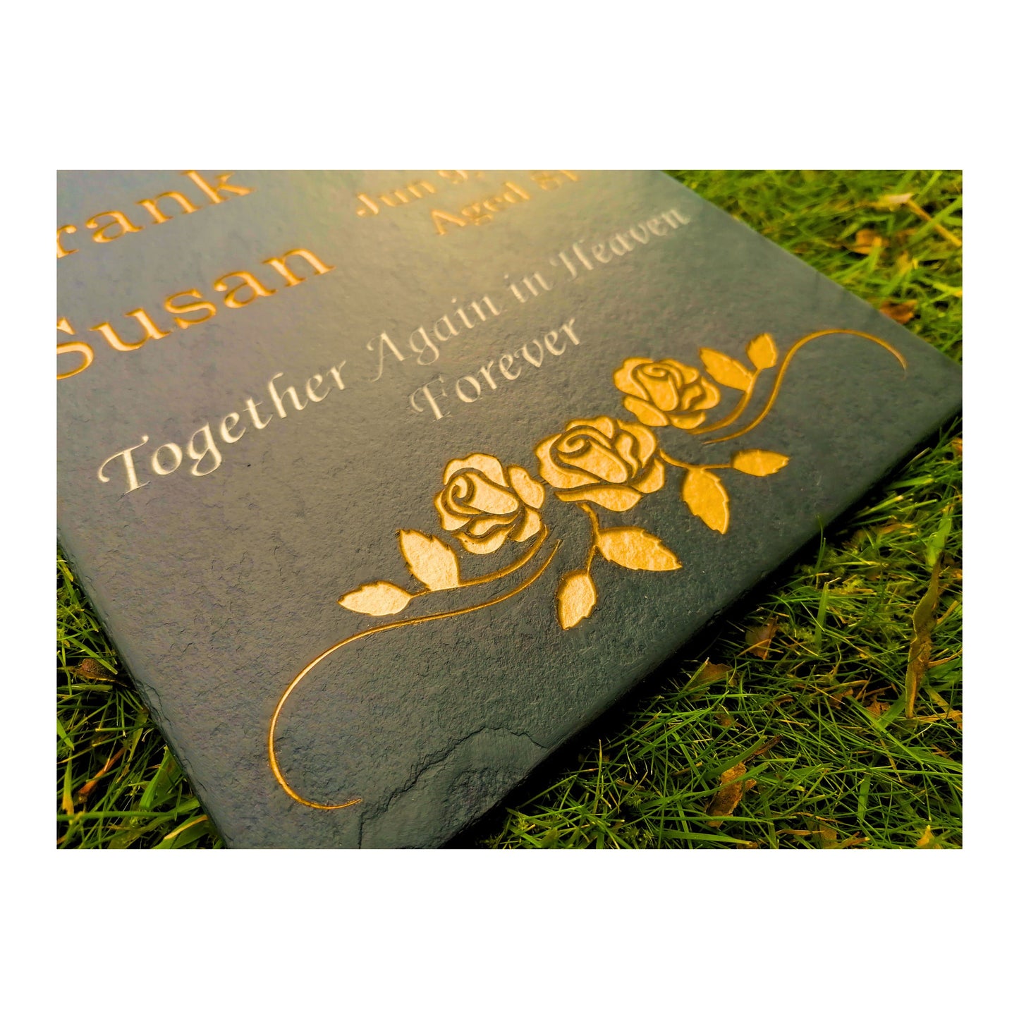 Grave Marker Memorial Plaque | Engraved Natural Slate | Custom Personalised | Gold Copper Silver | Memories Tributes Stone Headstones Bereavement